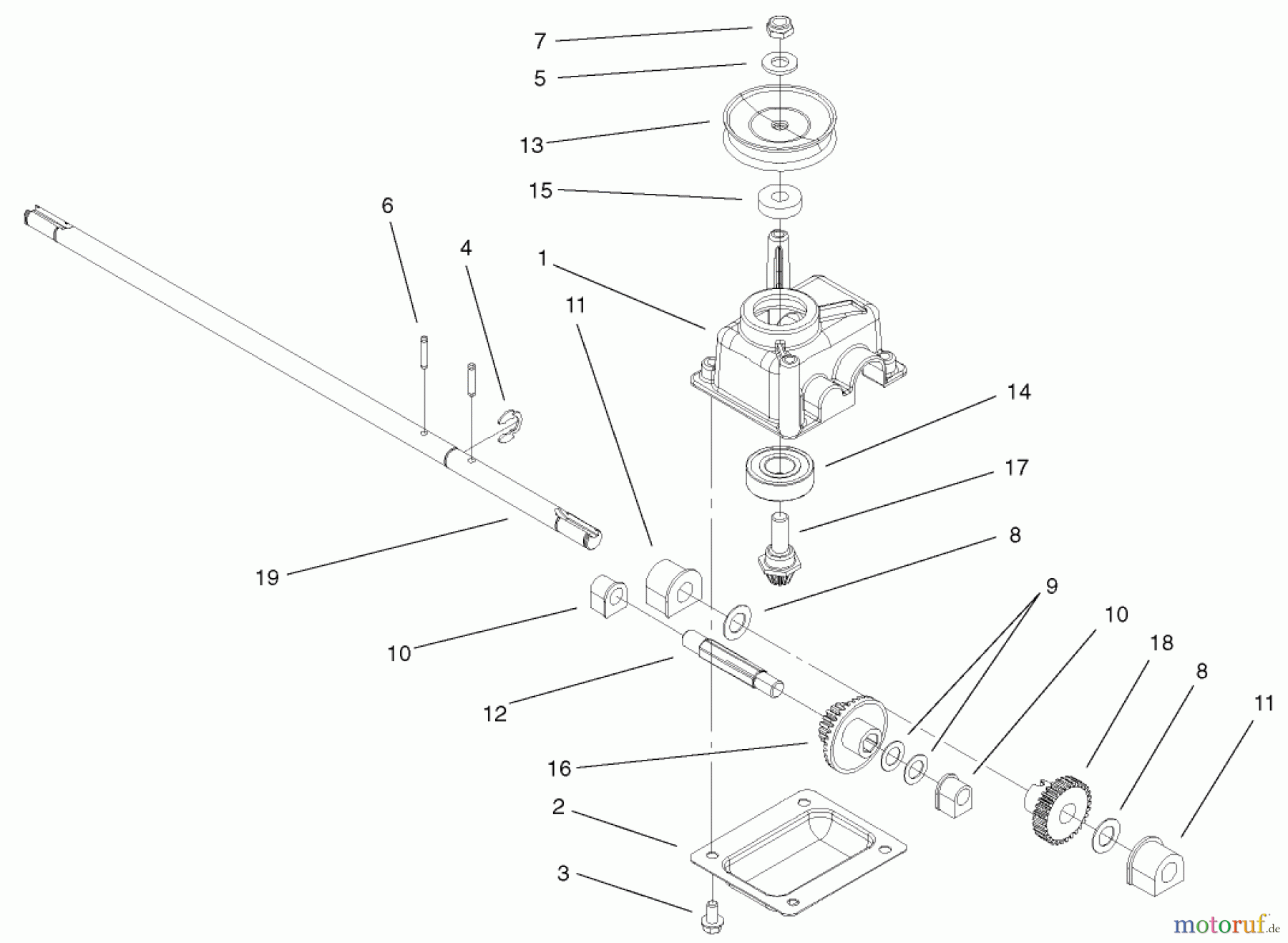  Toro Neu Mowers, Walk-Behind Seite 1 20045 (SR-21SE) - Toro Super Recycler Mower, SR-21SE, 2001 (210000001-210999999) GEAR CASE ASSEMBLY NO. 104-7674