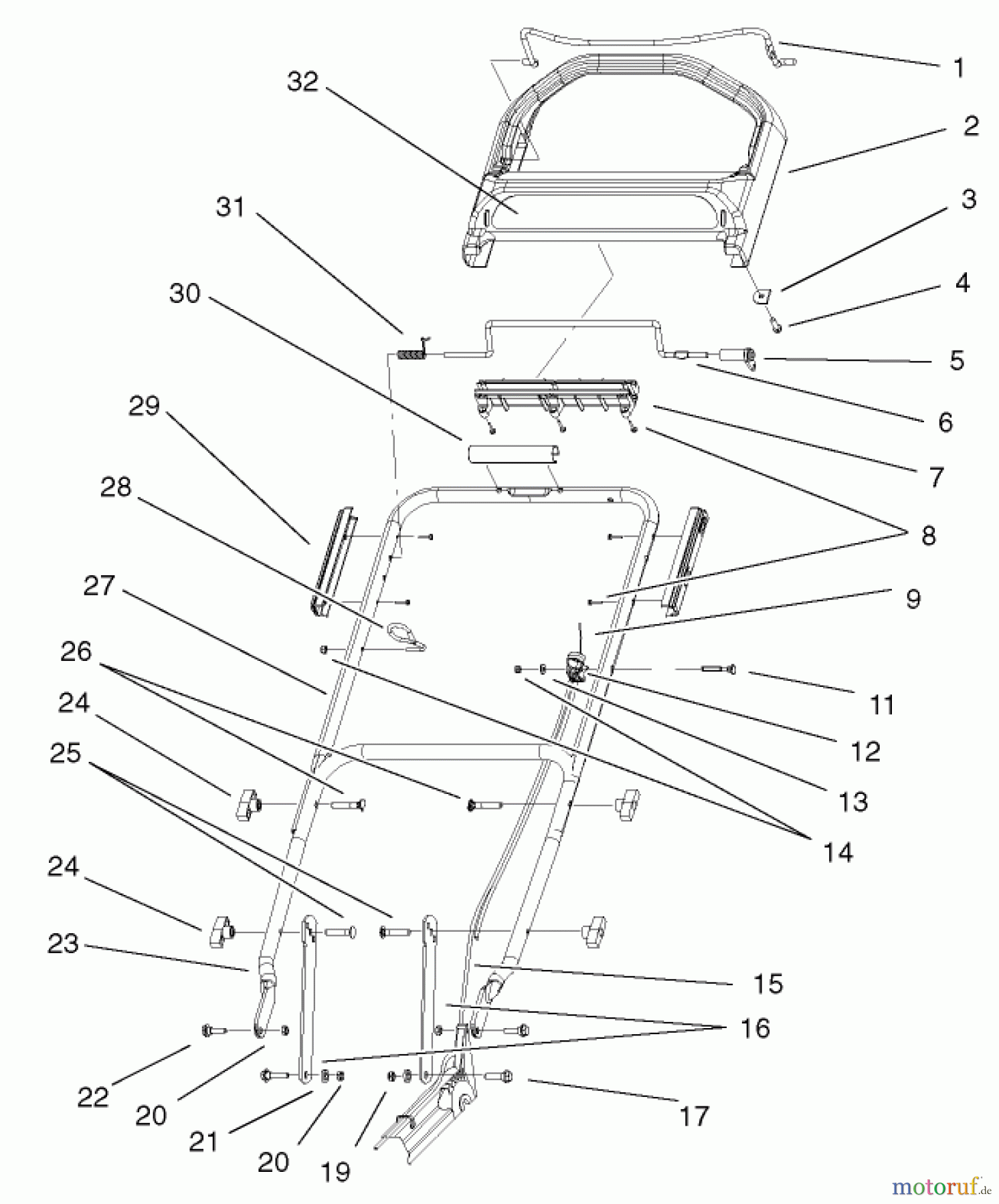  Toro Neu Mowers, Walk-Behind Seite 1 20045 (SR-21SE) - Toro Super Recycler Mower, SR-21SE, 2001 (210000001-210999999) HANDLE ASSEMBLY