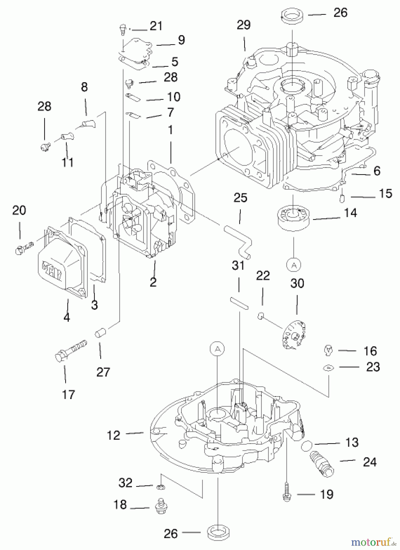  Toro Neu Mowers, Walk-Behind Seite 1 20046 (SR-21OSK) - Toro Super Recycler Mower, SR-21OSK, 2000 (200000001-200999999) CYLINDER & CRANKCASE ASSEMBLY