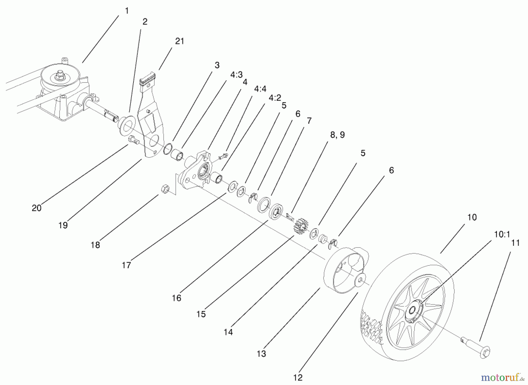  Toro Neu Mowers, Walk-Behind Seite 1 20046 (SR-21OSK) - Toro Super Recycler Mower, SR-21OSK, 2000 (200000001-200999999) GEAR CASE & WHEEL ASSEMBLY