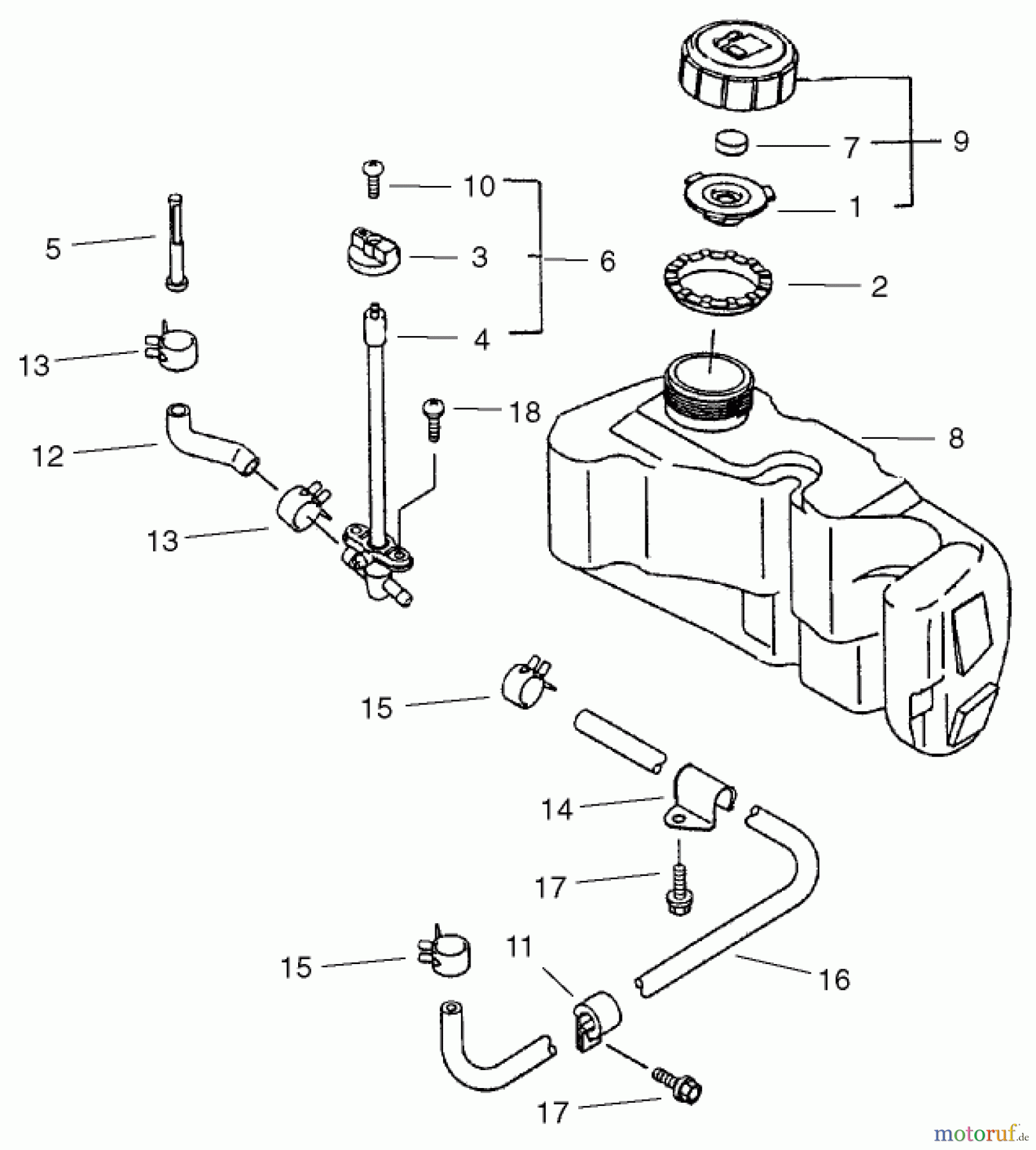  Toro Neu Mowers, Walk-Behind Seite 1 20046 (SR-21OSK) - Toro Super Recycler Mower, SR-21OSK, 2001 (210000001-210999999) FUEL TANK AND VALVE ASSEMBLY