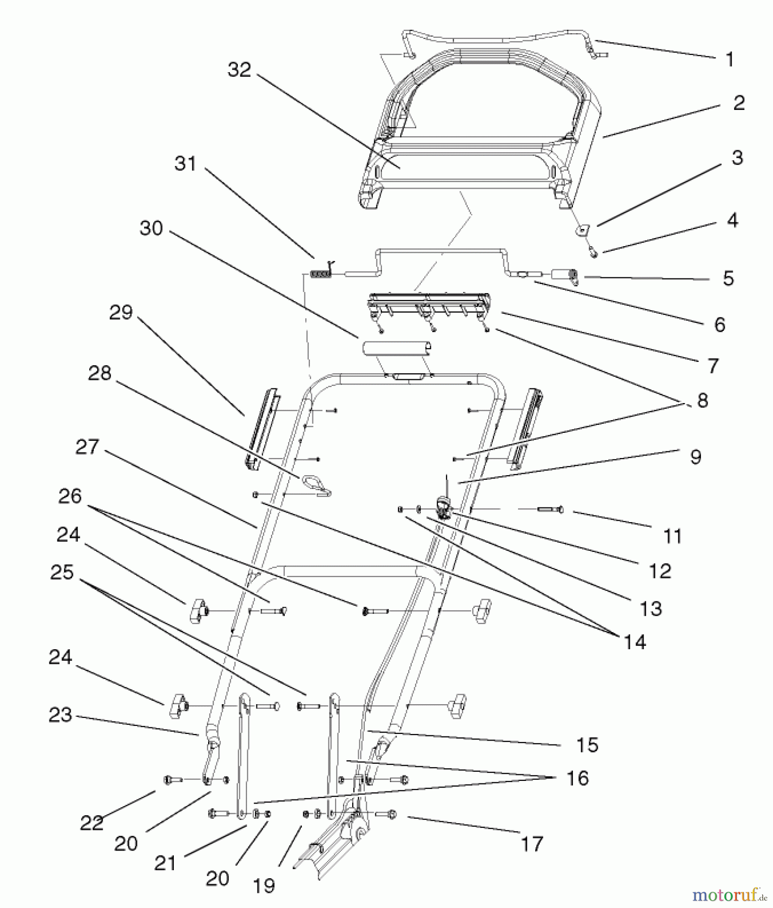  Toro Neu Mowers, Walk-Behind Seite 1 20048 (SR-21SE) - Toro Super Recycler Mower, SR-21SE, 2001 (210000001-210999999) HANDLE ASSEMBLY