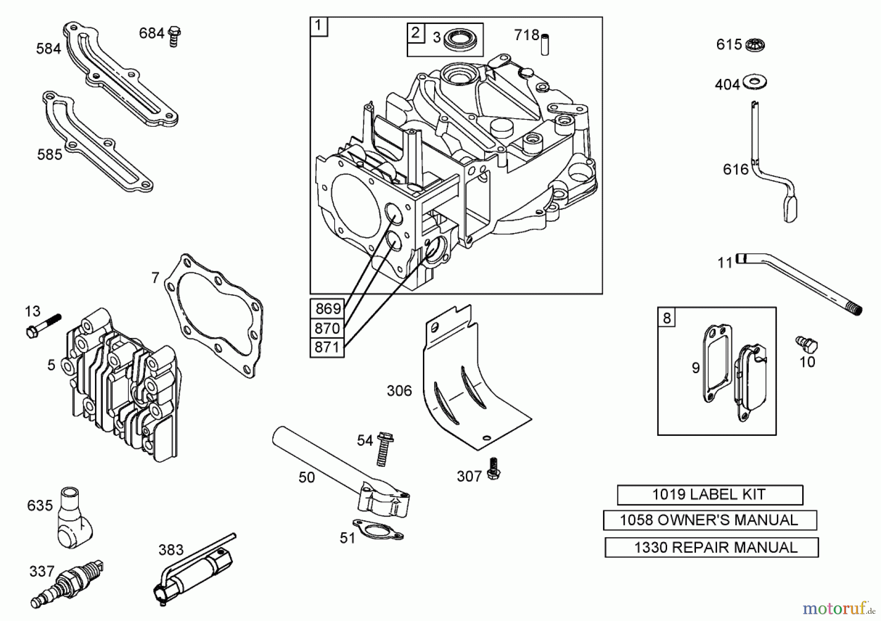  Toro Neu Mowers, Walk-Behind Seite 1 20053 - Toro Super Recycler Lawn Mower, 2005 (250000001-250999999) CYLINDER ASSEMBLY BRIGGS AND STRATTON 125K02-0189-E1