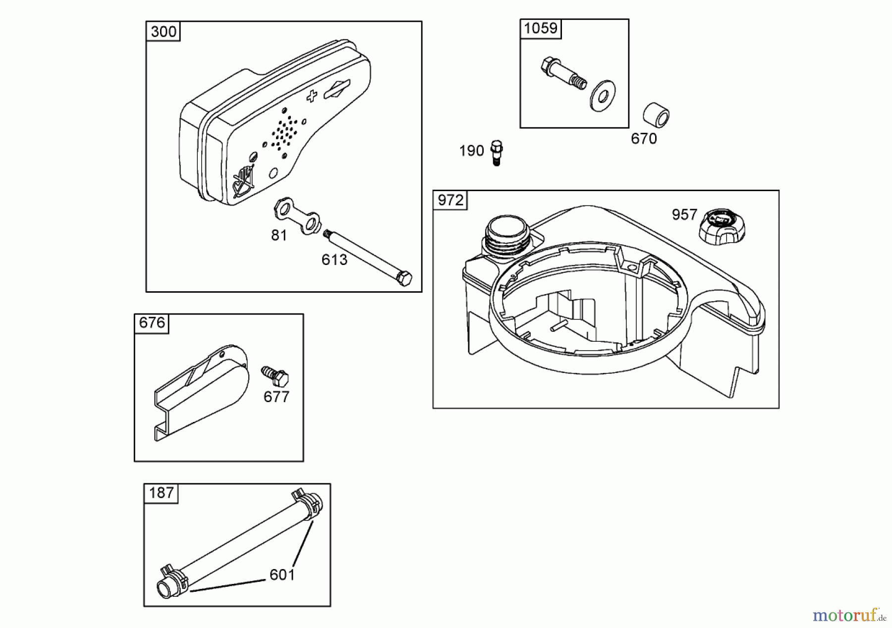  Toro Neu Mowers, Walk-Behind Seite 1 20053 - Toro Super Recycler Lawn Mower, 2005 (250000001-250999999) MUFFLER AND FUEL TANK ASSEMBLY BRIGGS AND STRATTON 125K02-0189-E1