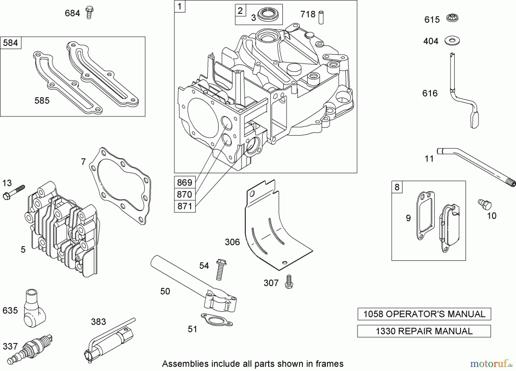  Toro Neu Mowers, Walk-Behind Seite 1 20053 - Toro Super Recycler Lawn Mower, 2007 (270000001-270999999) CYLINDER ASSEMBLY BRIGGS AND STRATTON 126T02-0206-E1