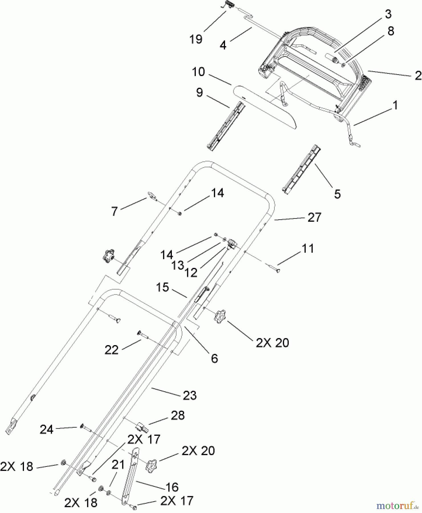  Toro Neu Mowers, Walk-Behind Seite 1 20054 - Toro Super Recycler Lawn Mower, 2006 (260000001-260999999) HANDLE ASSEMBLY