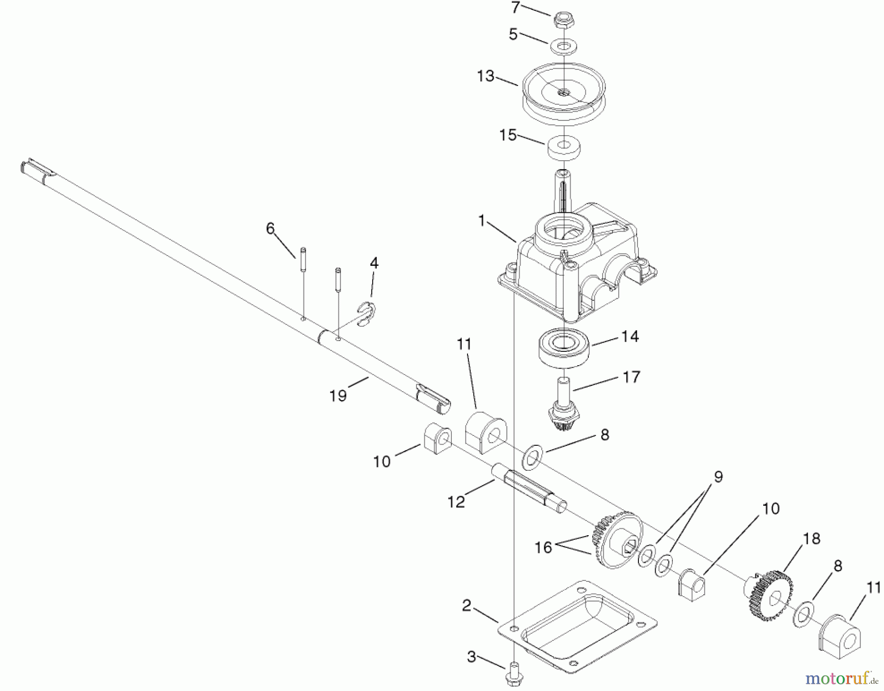  Toro Neu Mowers, Walk-Behind Seite 1 20055 - Toro Super Recycler Lawn Mower, 2005 (250000001-250999999) GEARCASE ASSEMBLY NO. 104-7676