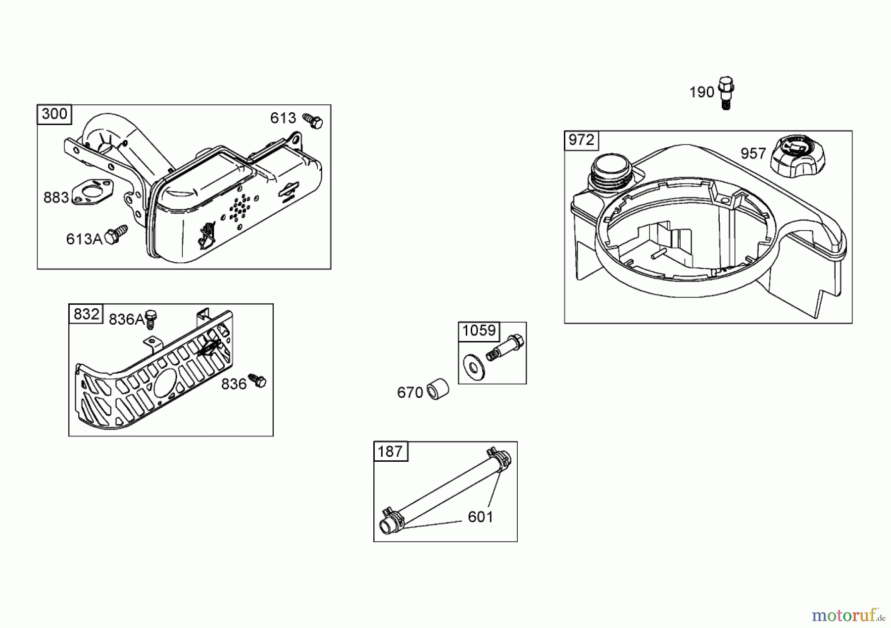  Toro Neu Mowers, Walk-Behind Seite 1 20057 - Toro Super Recycler Lawn Mower, 2005 (250000001-250999999) MUFFLER AND FUEL TANK ASSEMBLY BRIGGS AND STRATTON 122672-0192-E1