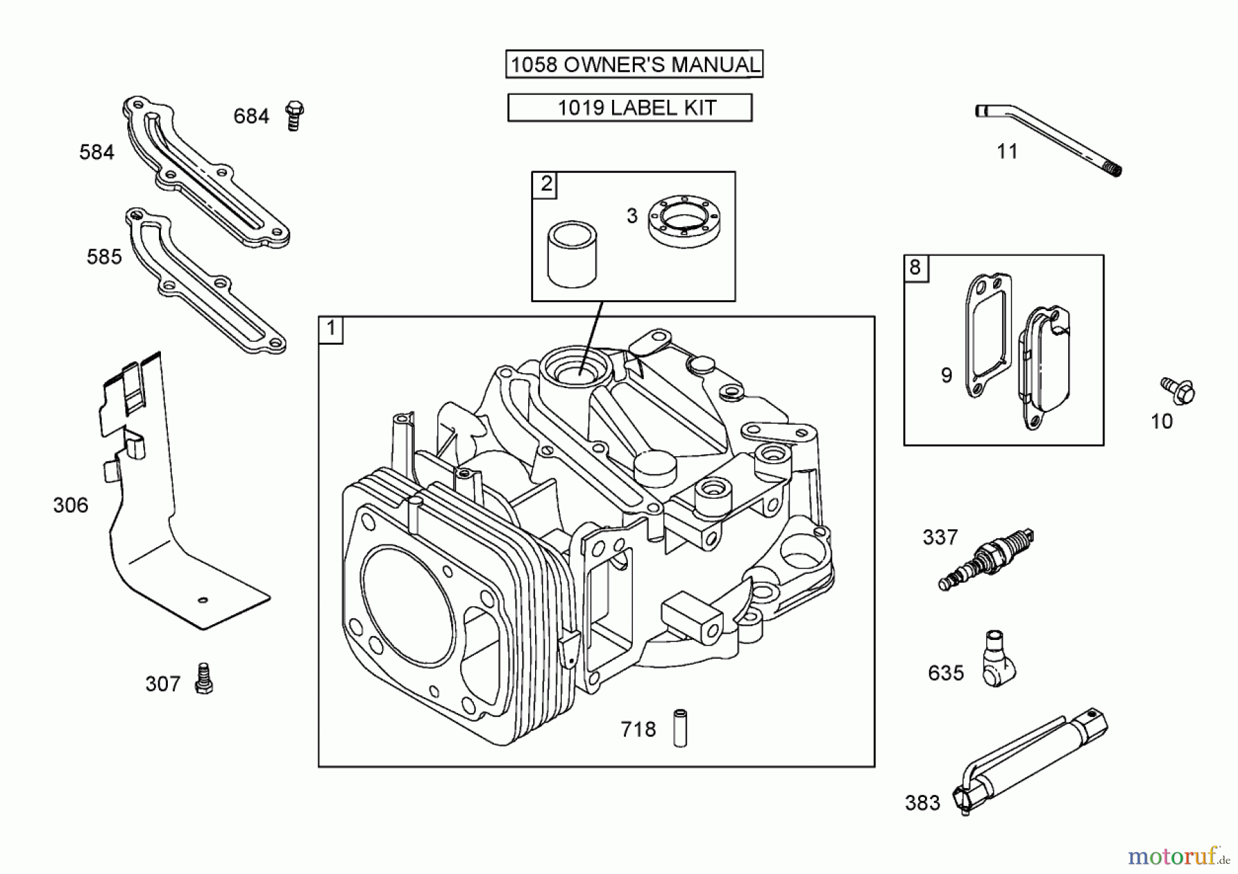  Toro Neu Mowers, Walk-Behind Seite 1 20057 - Toro Super Recycler Lawn Mower, 2006 (260000001-260999999) CYLINDER ASSEMBLY BRIGGS AND STRATTON 122672-0192-E1