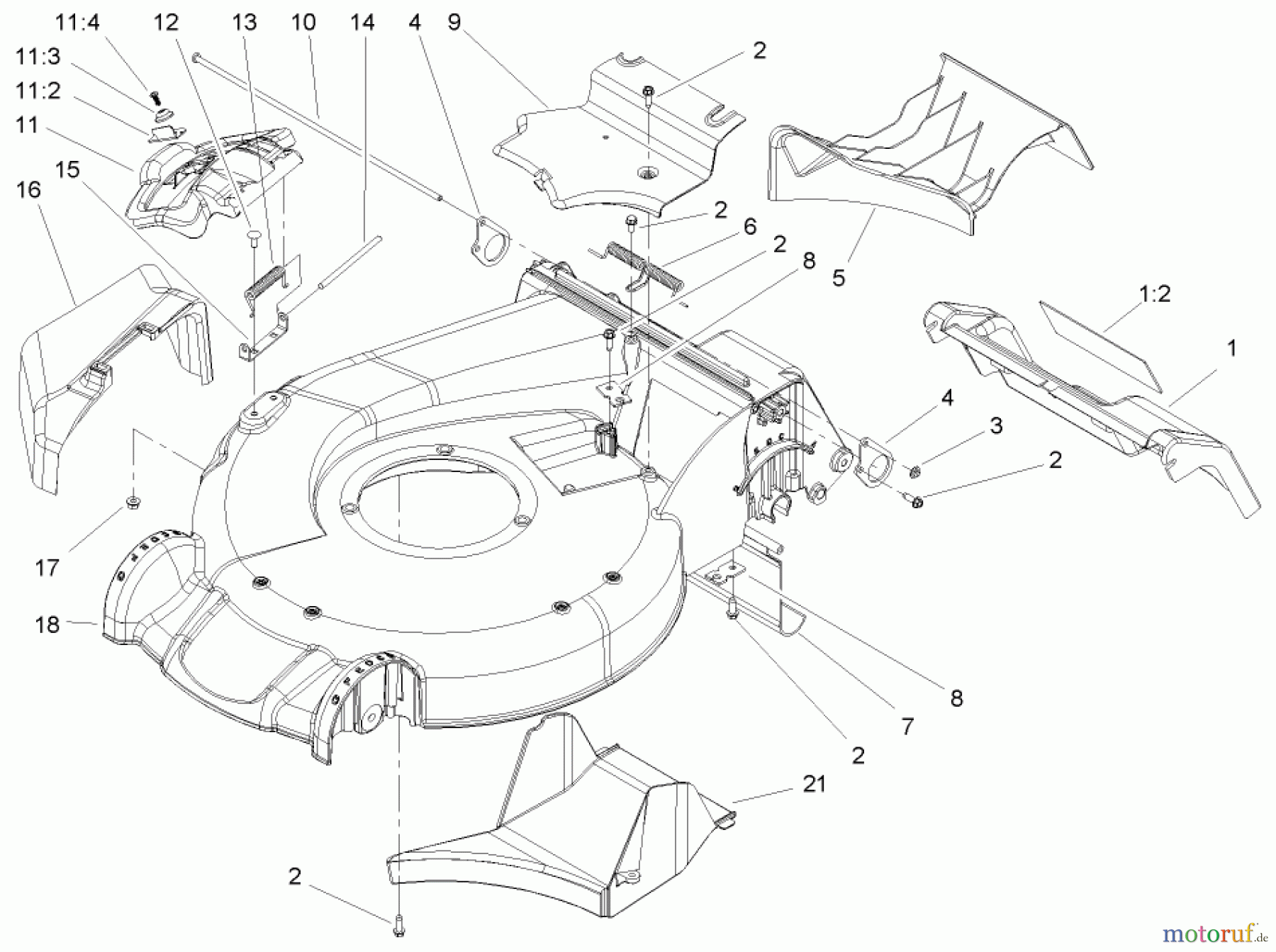  Toro Neu Mowers, Walk-Behind Seite 1 20058 - Toro Super Recycler Lawn Mower, 2005 (250000001-250999999) HOUSING ASSEMBLY