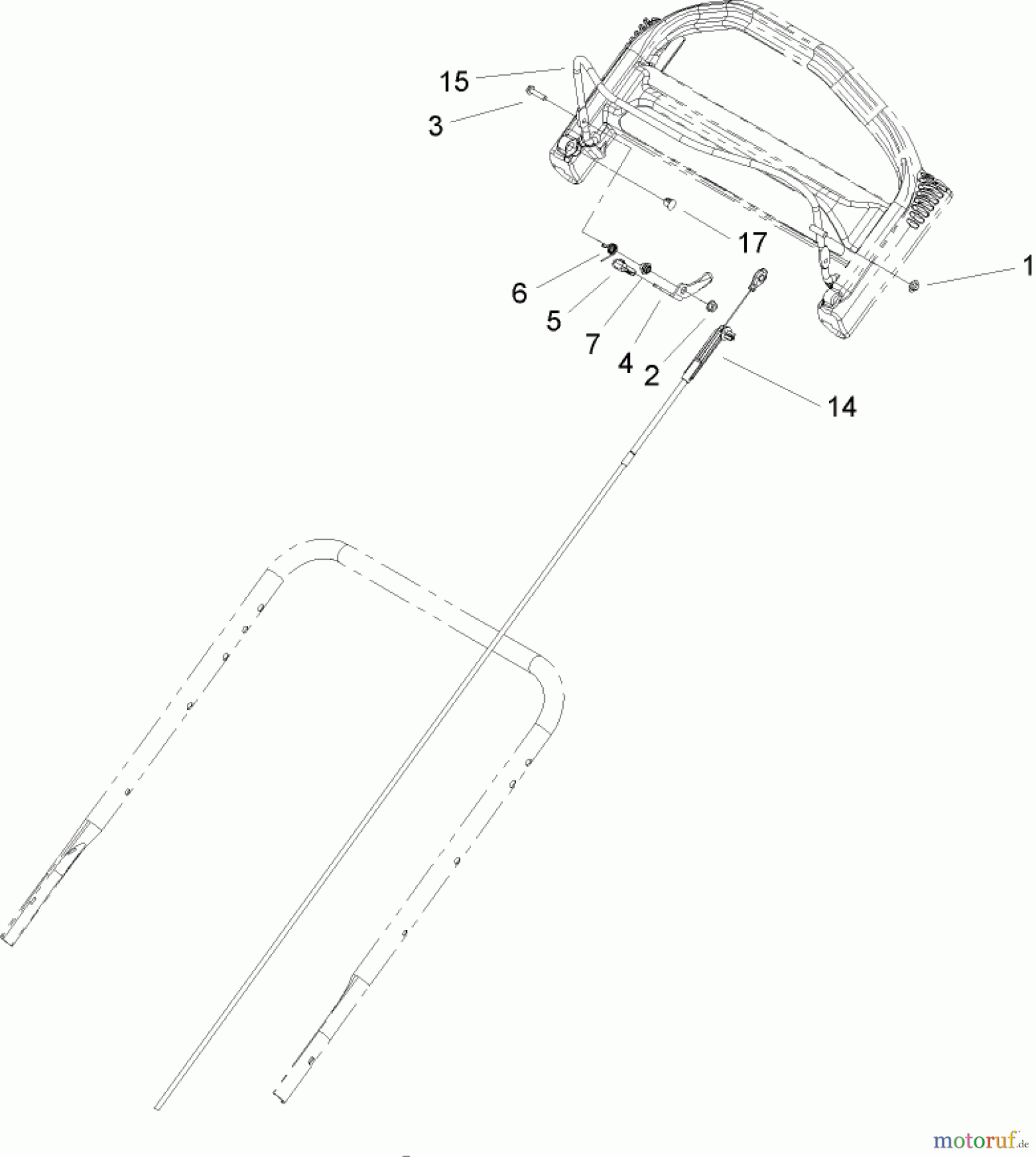  Toro Neu Mowers, Walk-Behind Seite 1 20058 - Toro Super Recycler Lawn Mower, 2006 (260000001-260999999) CABLE AND HANDLE ASSEMBLY