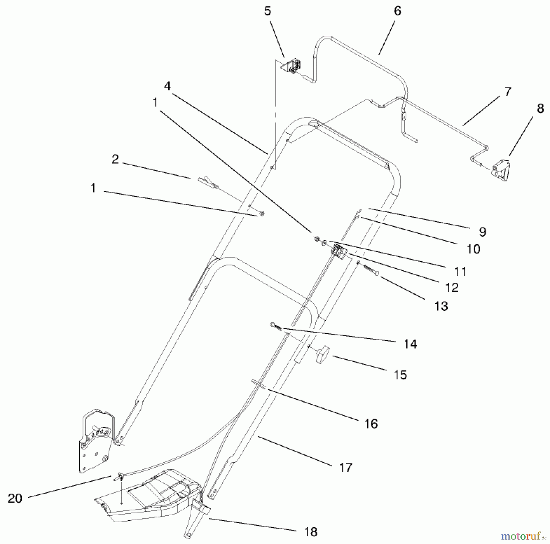  Toro Neu Mowers, Walk-Behind Seite 1 20060 - Toro Recycler Mower, 1999 (9900001-9999999) HANDLE & CONTROLS ASSEMBLY