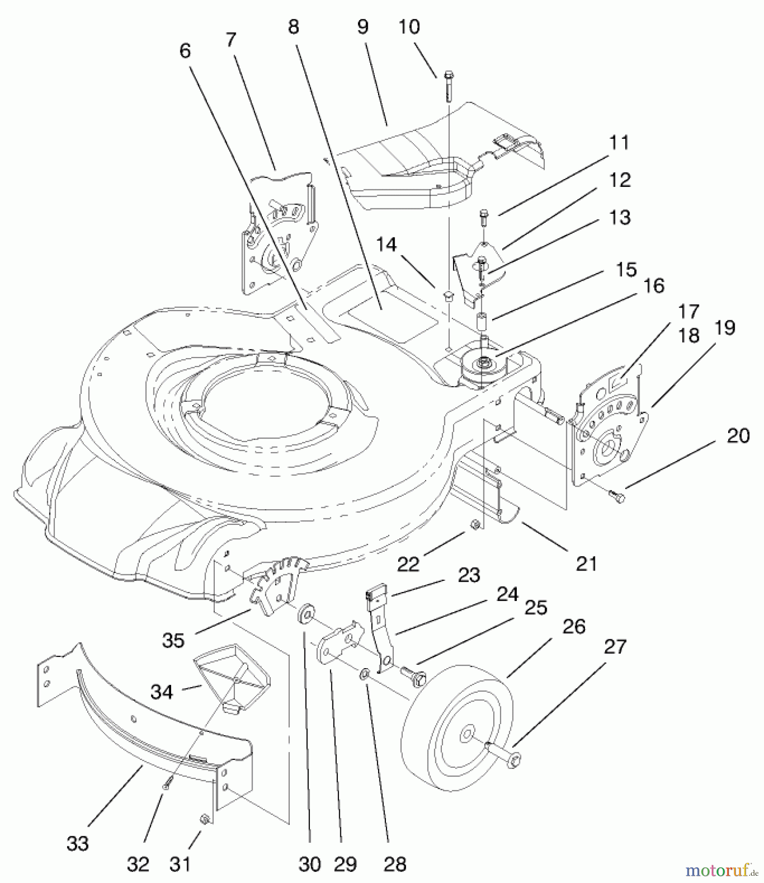  Toro Neu Mowers, Walk-Behind Seite 1 20061 - Toro Recycler Mower, with Bag, 1999 (9900001-9999999) HOUSING, HANDLE BRACKETS, & WHEEL ASSEMBLY