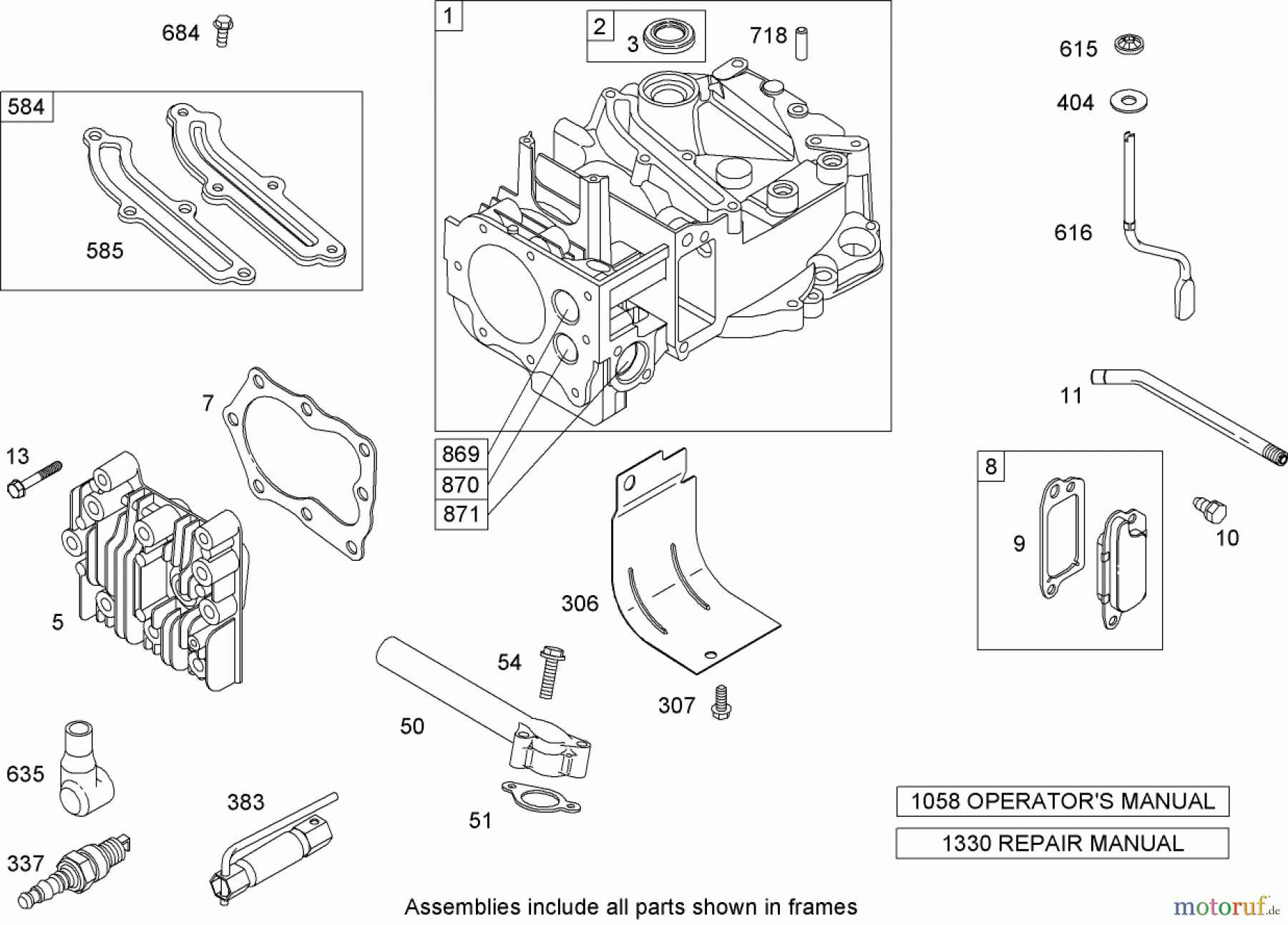  Toro Neu Mowers, Walk-Behind Seite 1 20062 - Toro Super Recycler Lawn Mower, 2007 (270000001-270999999) CYLINDER ASSEMBLY BRIGGS AND STRATTON 126T07-0204-E1