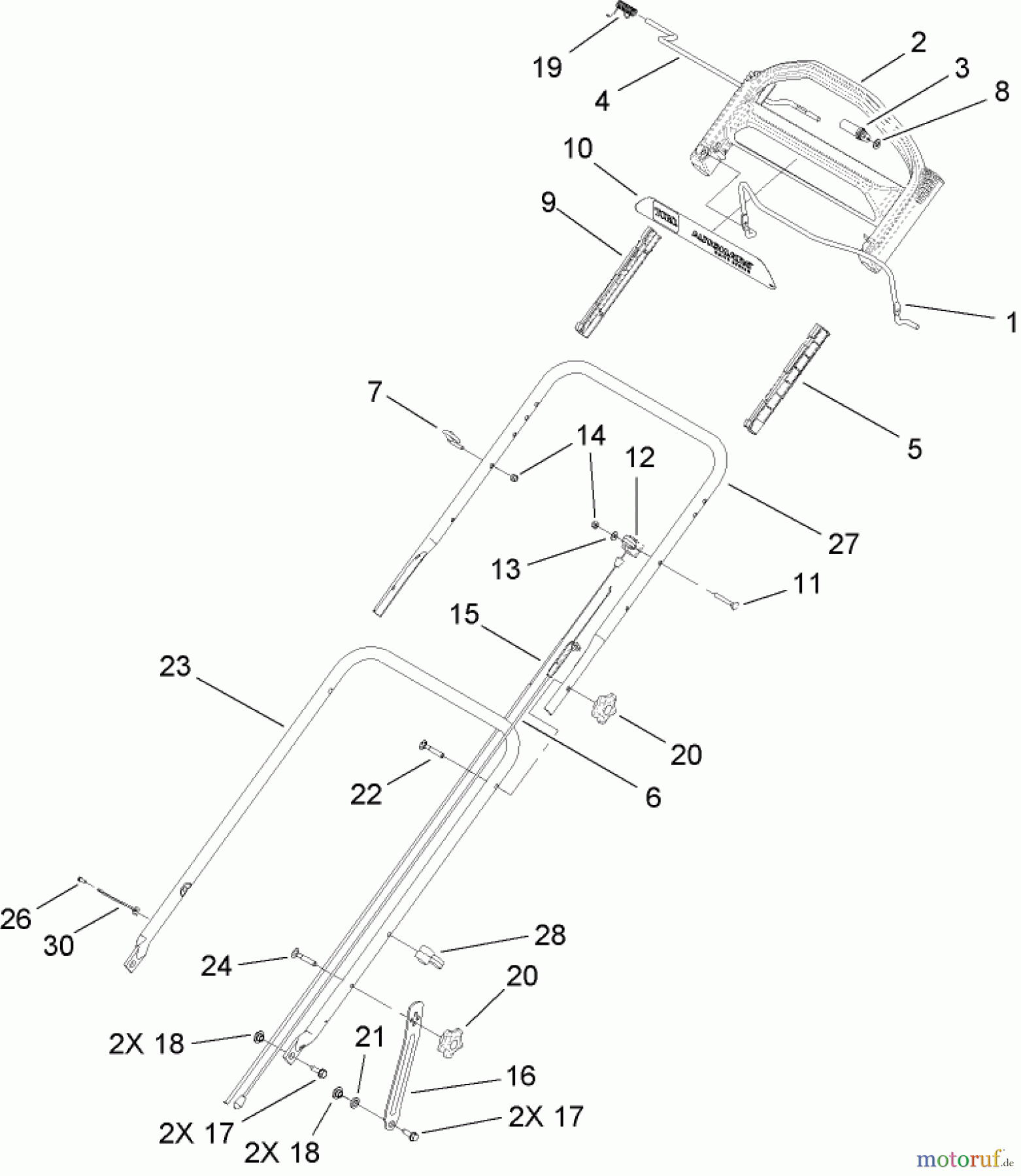  Toro Neu Mowers, Walk-Behind Seite 1 20062 - Toro Super Recycler Lawn Mower, 2007 (270000001-270999999) HANDLE ASSEMBLY