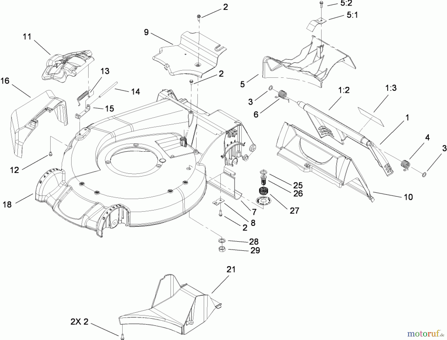  Toro Neu Mowers, Walk-Behind Seite 1 20091C - Toro Super Recycler Lawn Mower, 2008 (280000001-280999999) HOUSING ASSEMBLY