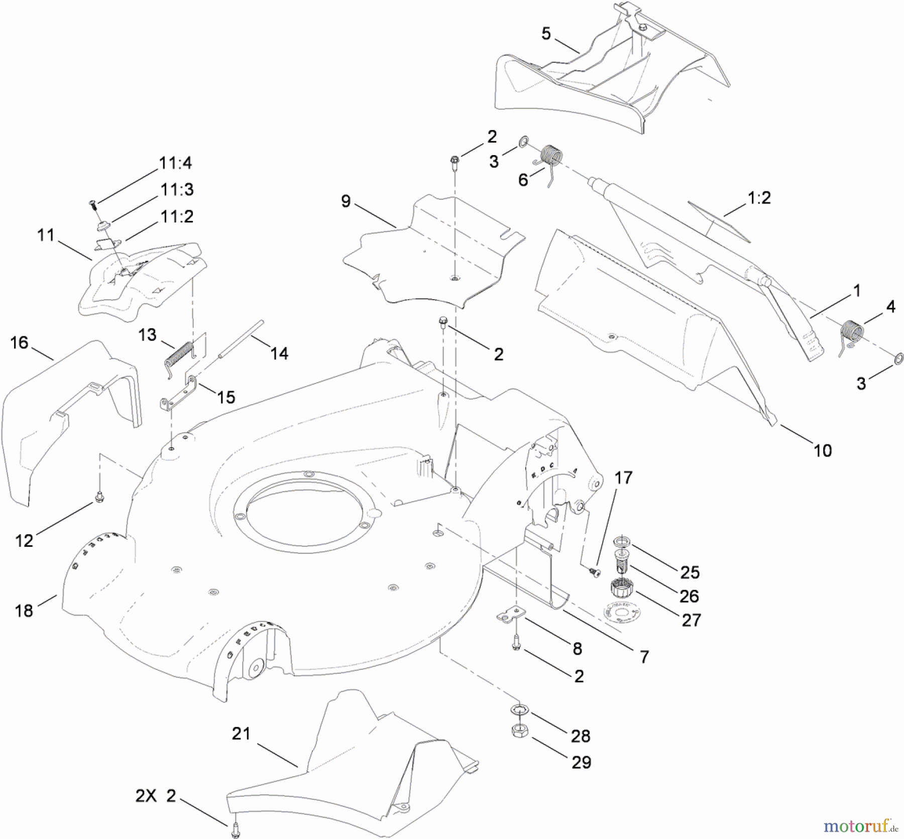  Toro Neu Mowers, Walk-Behind Seite 1 20092 - Toro Super Recycler Lawn Mower, 2011 (311000001-311999999) HOUSING AND REAR DOOR ASSEMBLY