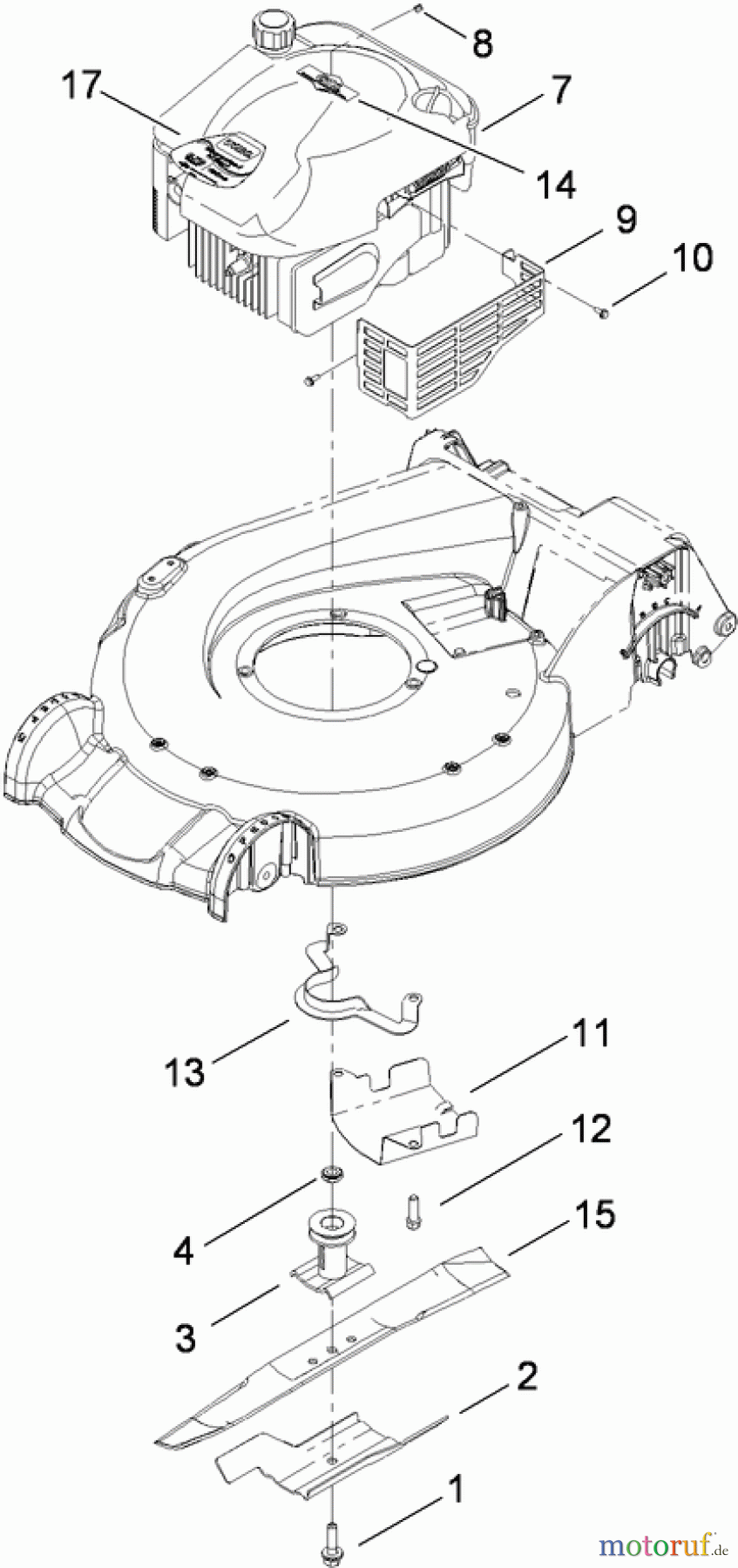  Toro Neu Mowers, Walk-Behind Seite 1 20092C - Toro Super Recycler Lawn Mower, 2009 (290000001-290999999) ENGINE AND BLADE ASSEMBLY