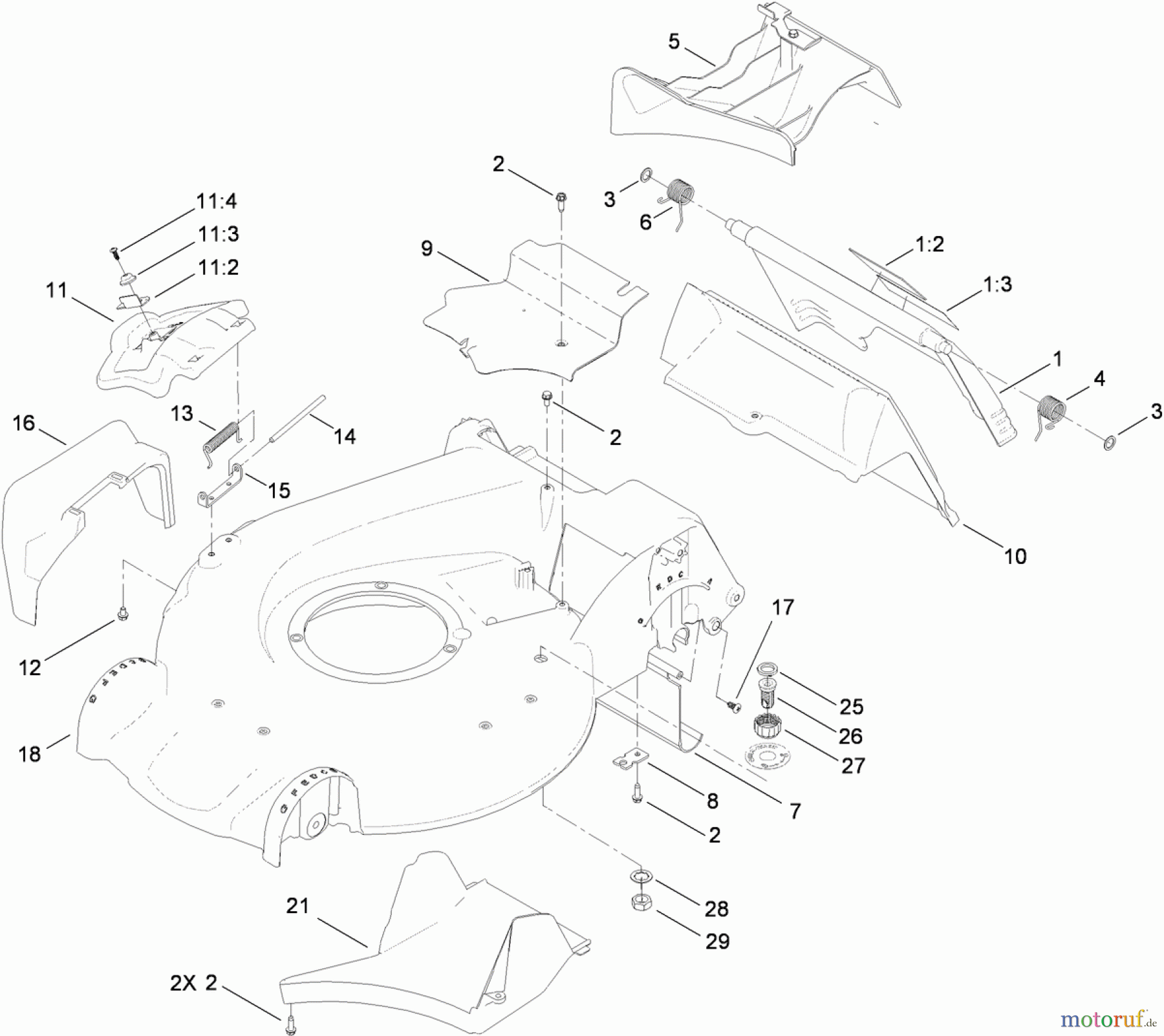  Toro Neu Mowers, Walk-Behind Seite 1 20092C - Toro Super Recycler Lawn Mower, 2011 (311000001-311999999) HOUSING AND REAR DOOR ASSEMBLY