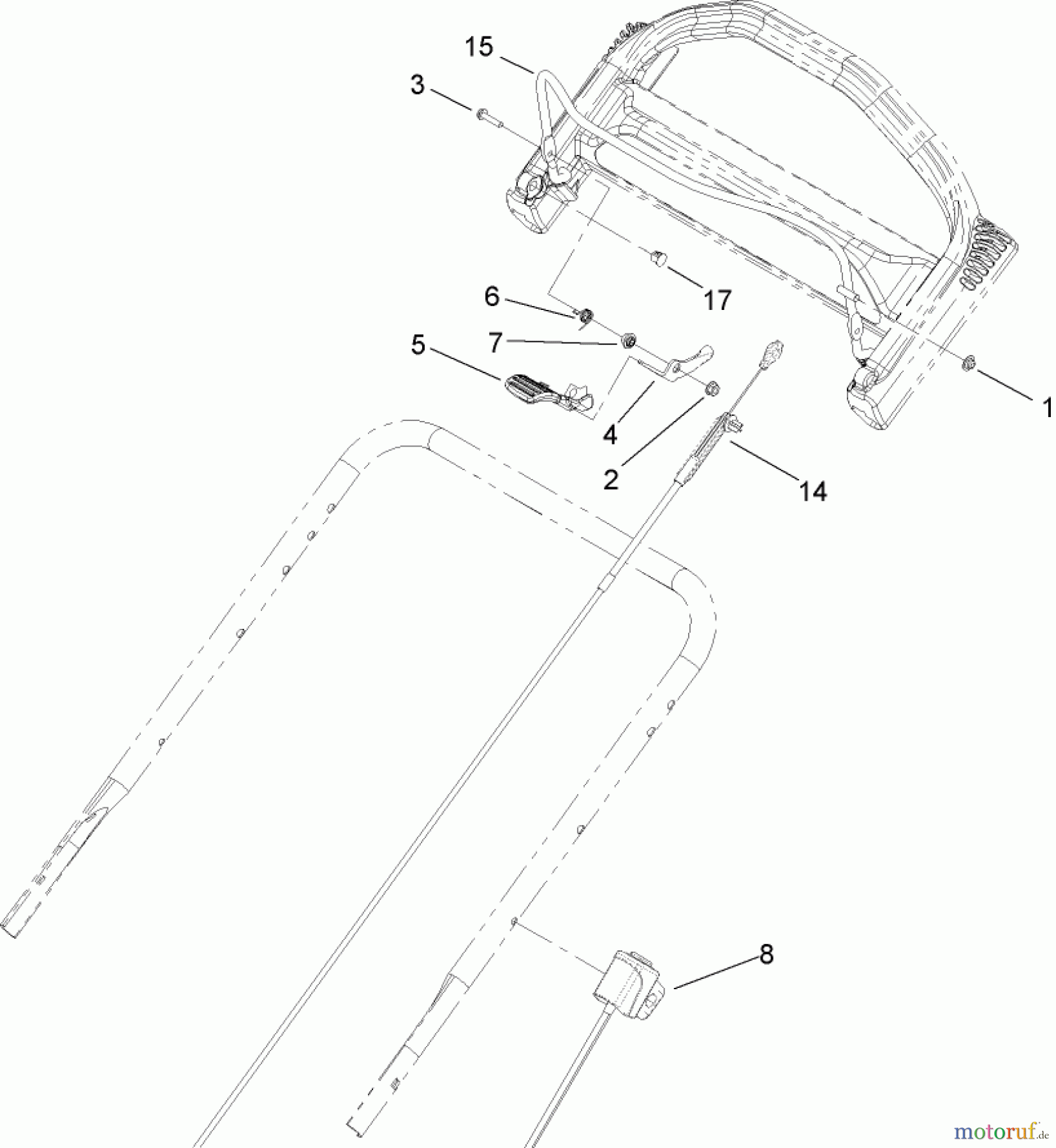  Toro Neu Mowers, Walk-Behind Seite 1 20093 - Toro Super Recycler Lawn Mower, 2009 (290000001-290999999) BRAKE BAIL AND CABLE ASSEMBLY