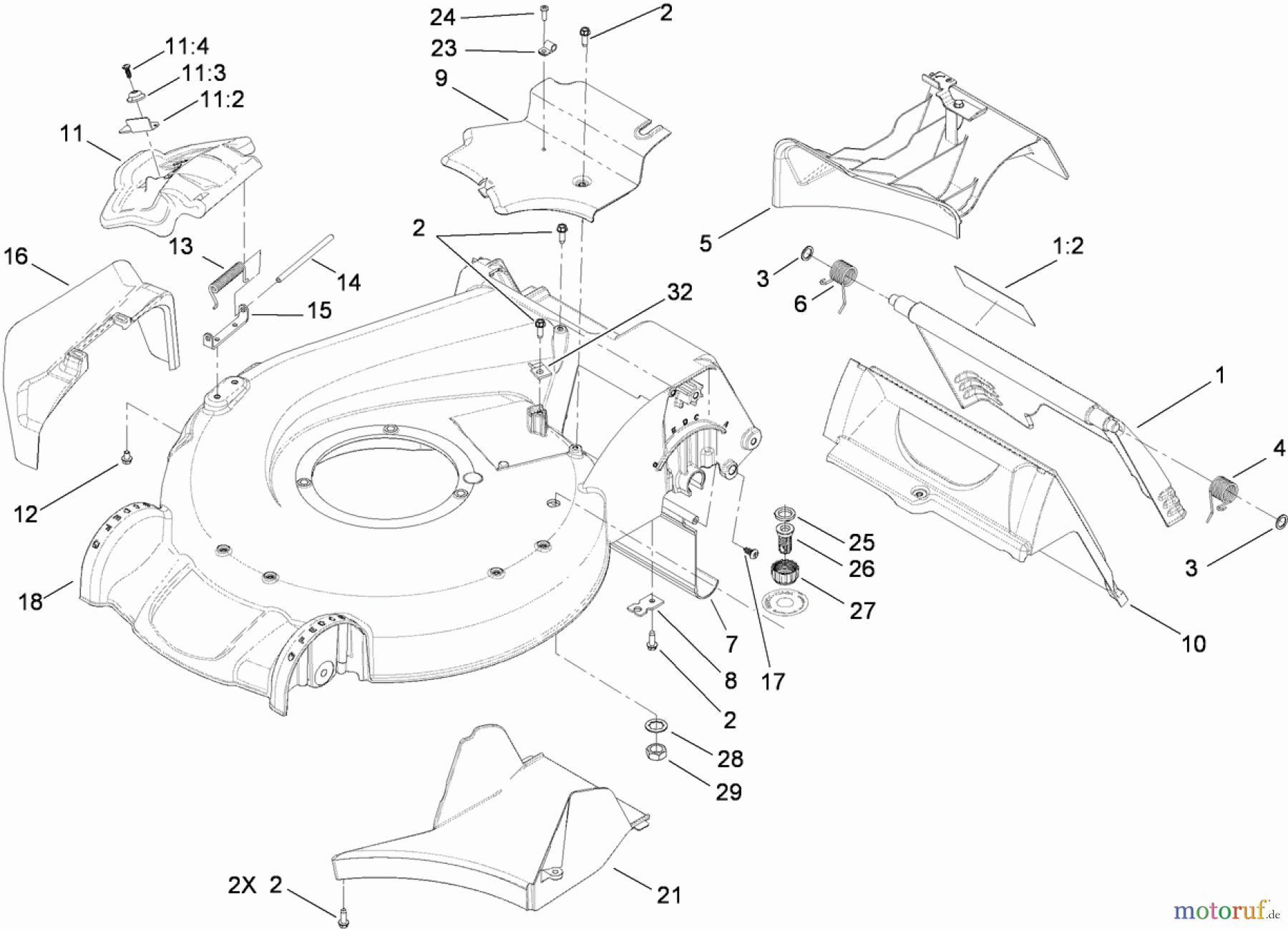  Toro Neu Mowers, Walk-Behind Seite 1 20093 - Toro Super Recycler Lawn Mower, 2009 (290000001-290999999) DECK HOUSING AND REAR DOOR ASSEMBLY