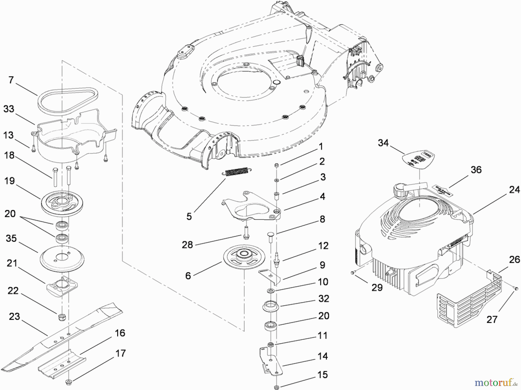  Toro Neu Mowers, Walk-Behind Seite 1 20093 - Toro Super Recycler Lawn Mower, 2009 (290000001-290999999) ENGINE AND BLADE ASSEMBLY