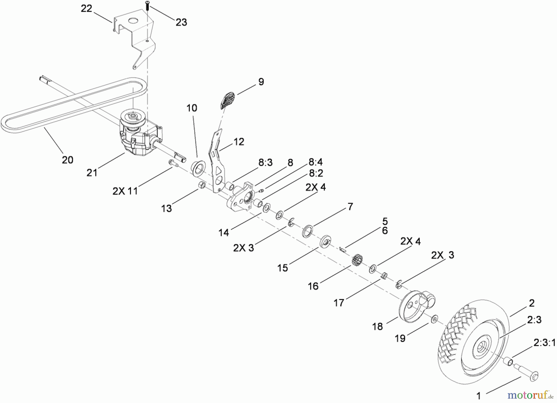  Toro Neu Mowers, Walk-Behind Seite 1 20093 - Toro Super Recycler Lawn Mower, 2009 (290000001-290999999) TRANSMISSION AND REAR WHEEL ASSEMBLY