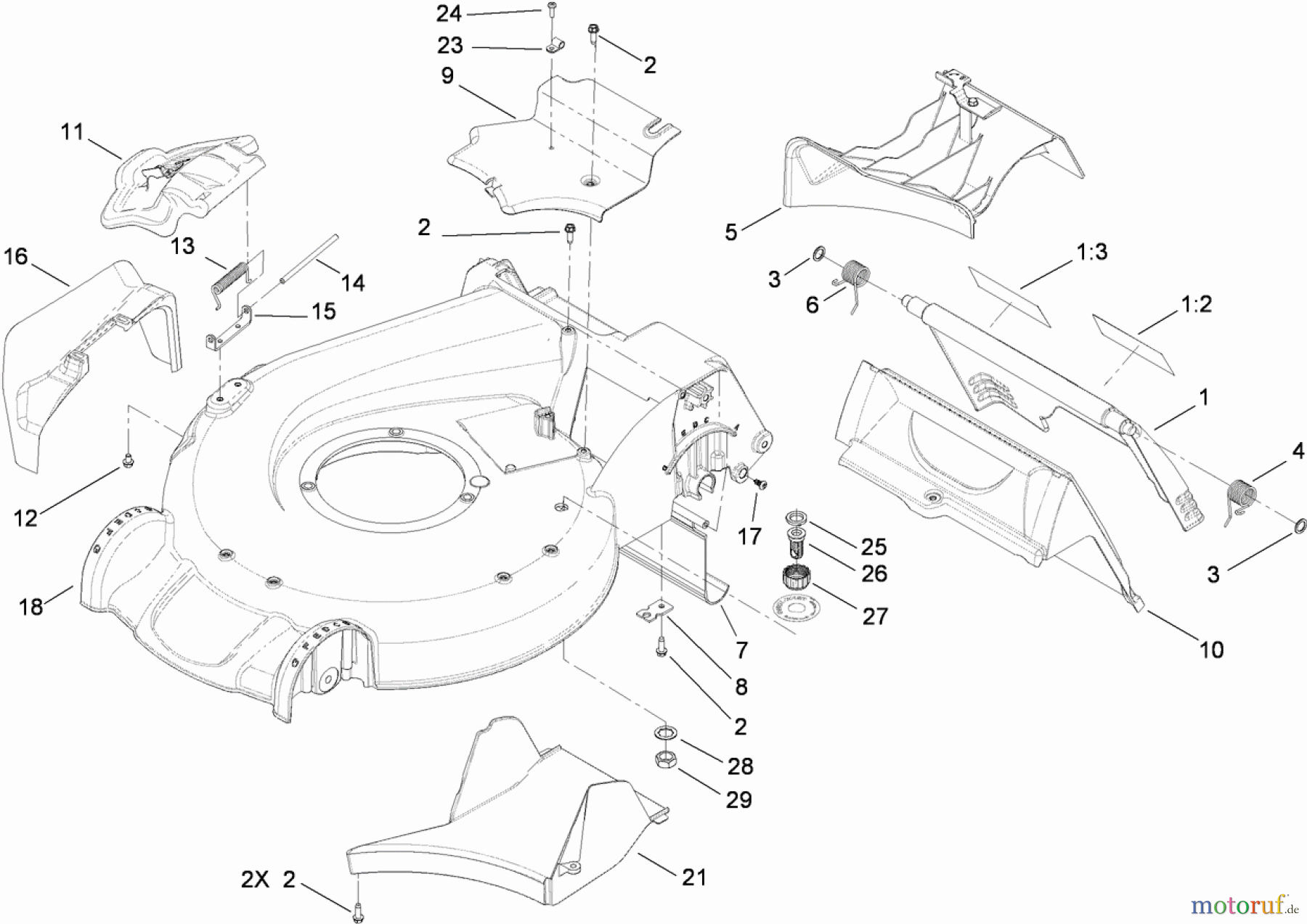  Toro Neu Mowers, Walk-Behind Seite 1 20093C - Toro Super Recycler Lawn Mower, 2009 (290000001-290999999) DECK HOUSING AND REAR DOOR ASSEMBLY