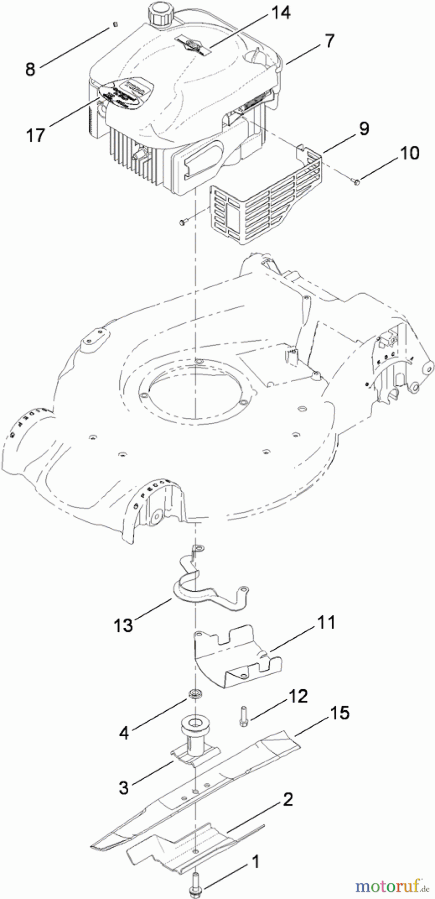  Toro Neu Mowers, Walk-Behind Seite 1 20095 - Toro Super Recycler Lawn Mower, 2010 (310000001-310004268) ENGINE AND BLADE ASSEMBLY