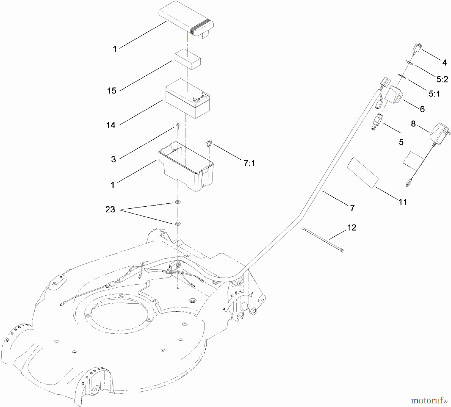  Toro Neu Mowers, Walk-Behind Seite 1 20095 - Toro Super Recycler Lawn Mower, 2010 (310004269-310004922) BATTERY AND HARNESS ASSEMBLY