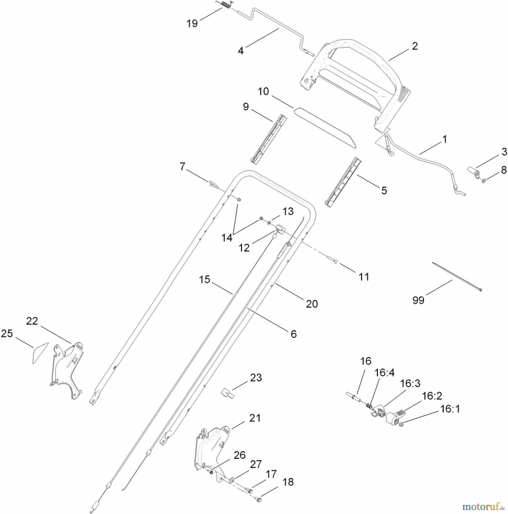  Toro Neu Mowers, Walk-Behind Seite 1 20099 - Toro Super Recycler Lawn Mower, 2011 (311000001-311999999) HANDLE AND CONTROL ASSEMBLY