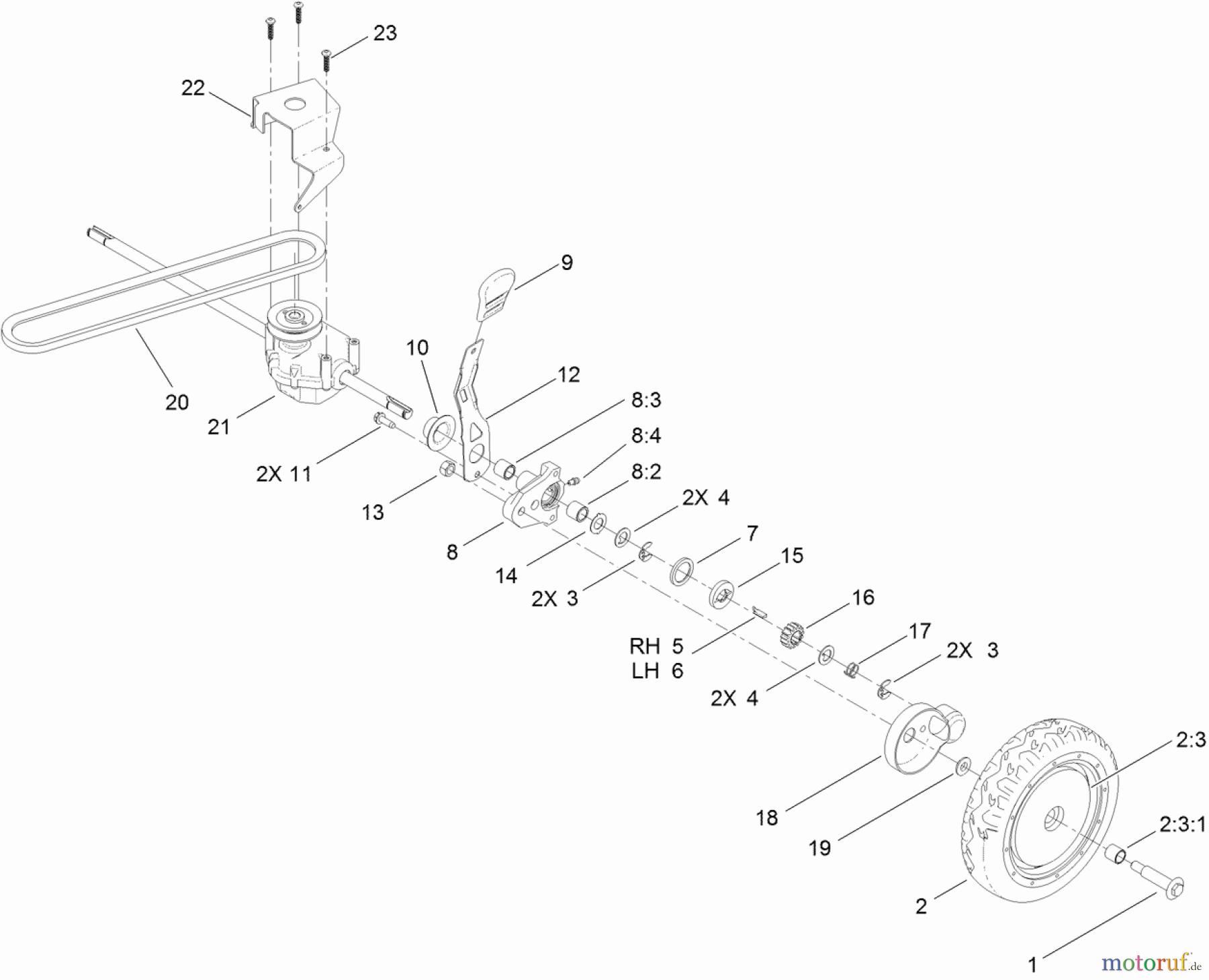  Toro Neu Mowers, Walk-Behind Seite 1 20099 - Toro Super Recycler Lawn Mower, 2011 (311000001-311999999) TRANSMISSION, REAR WHEEL AND HEIGHT-OF-CUT ASSEMBLY