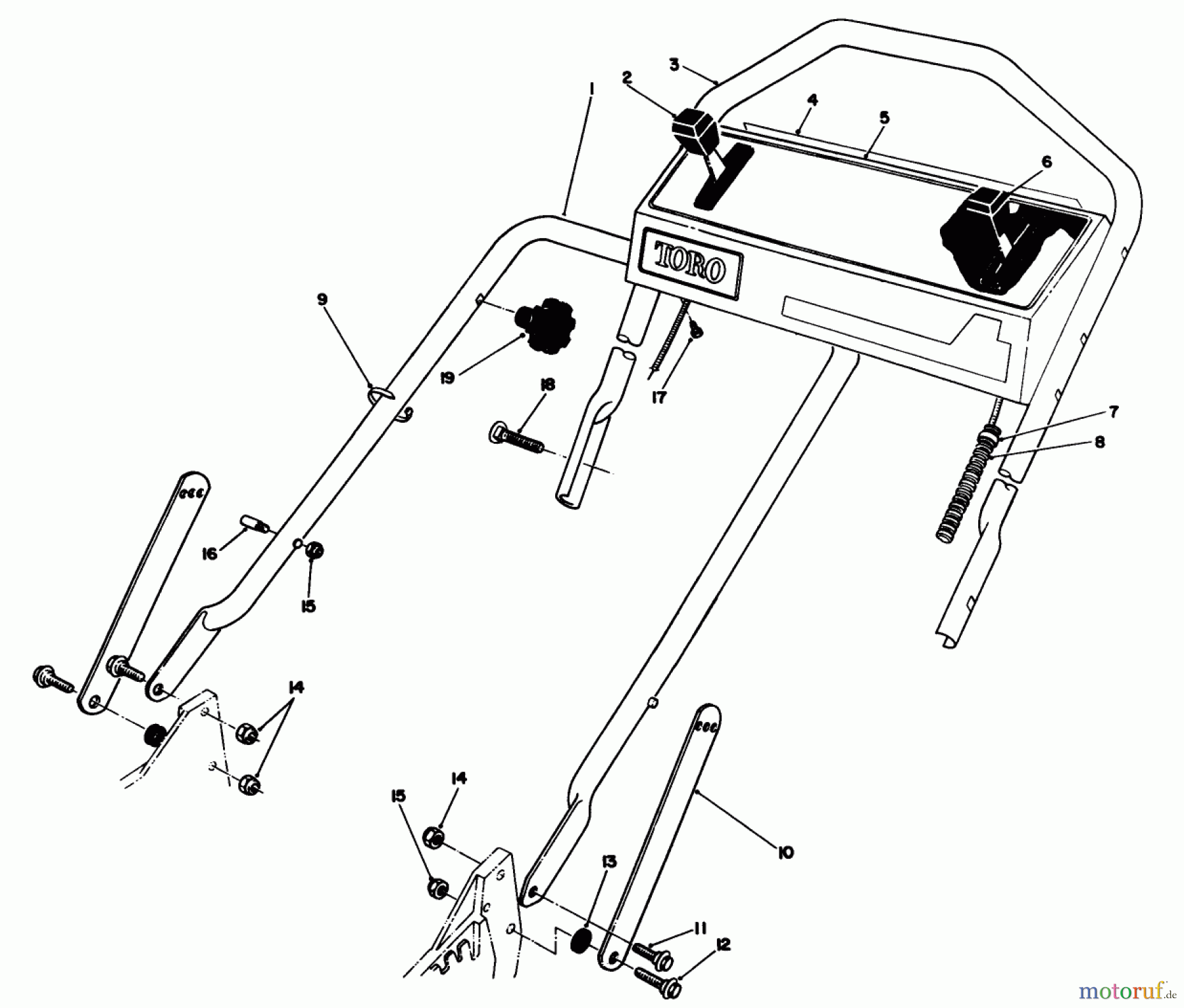  Toro Neu Mowers, Walk-Behind Seite 1 20107 - Toro Lawnmower, 1991 (1000001-1999999) HANDLE ASSEMBLY