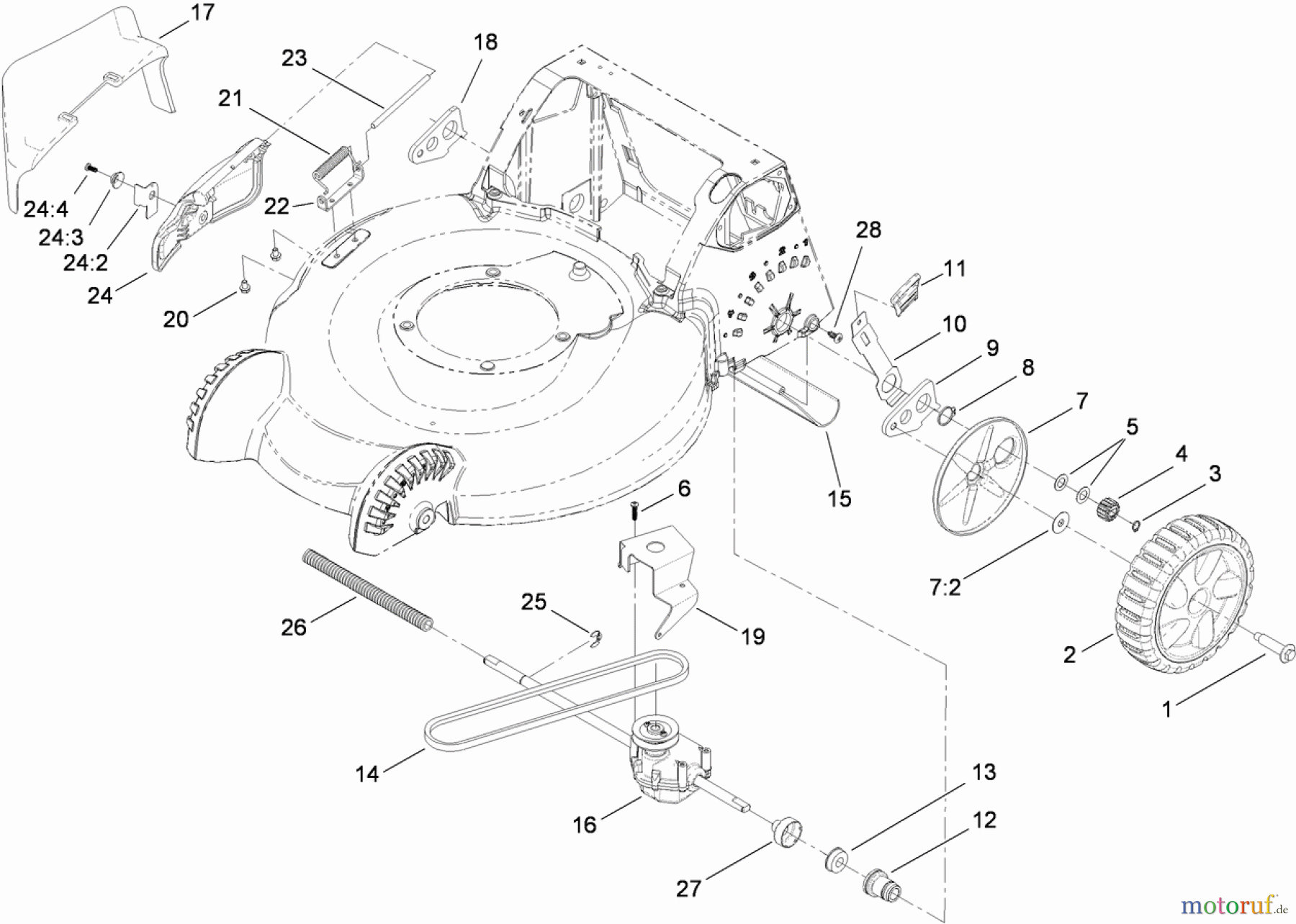  Toro Neu Mowers, Walk-Behind Seite 1 20192 - Toro Super Bagger Lawn Mower, 2011 (311000001-311999999) SIDE DISCHARGE, TRANSMISSION AND REAR WHEEL ASSEMBLY