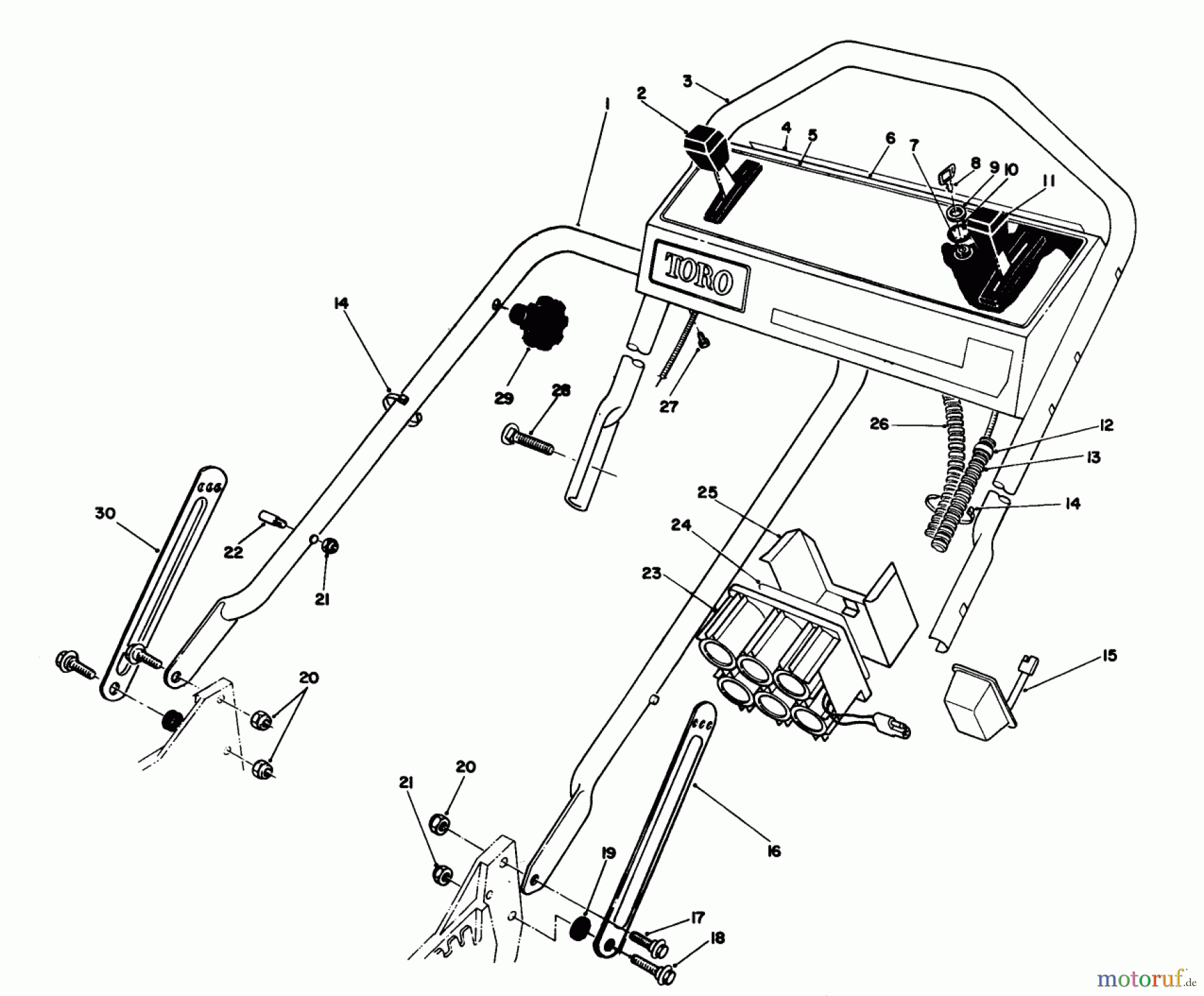  Toro Neu Mowers, Walk-Behind Seite 1 20210 - Toro Lawnmower, 1992 (2000001-2999999) HANDLE ASSEMBLY