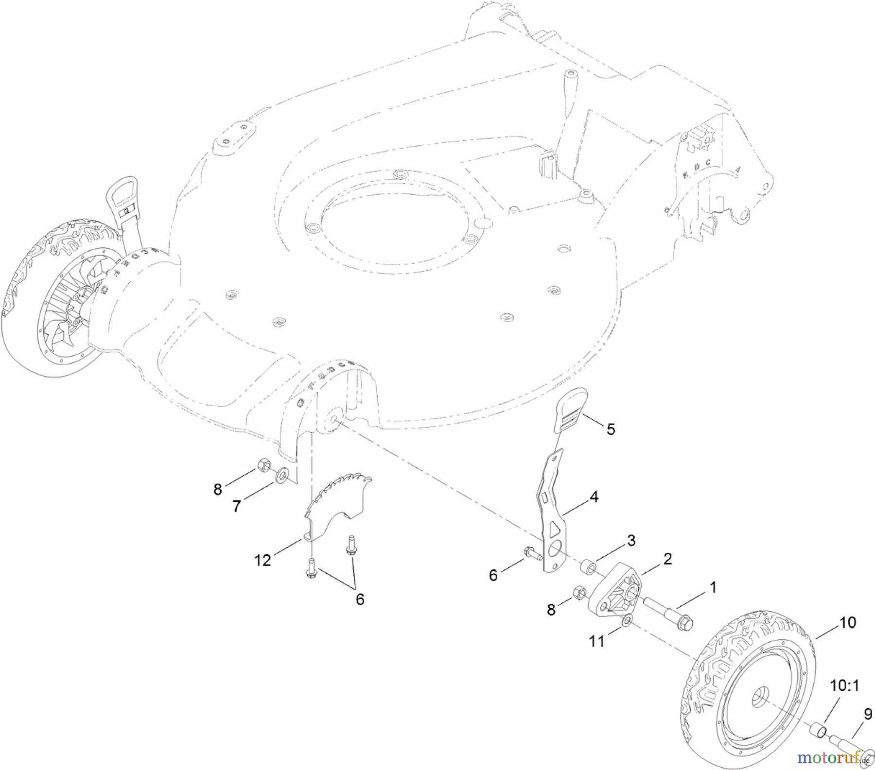  Toro Neu Mowers, Walk-Behind Seite 1 20380 - Toro Super Recycler Lawn Mower, 2012 (SN 312000001-312999999) FRONT WHEEL AND HEIGHT-OF-CUT ASSEMBLY