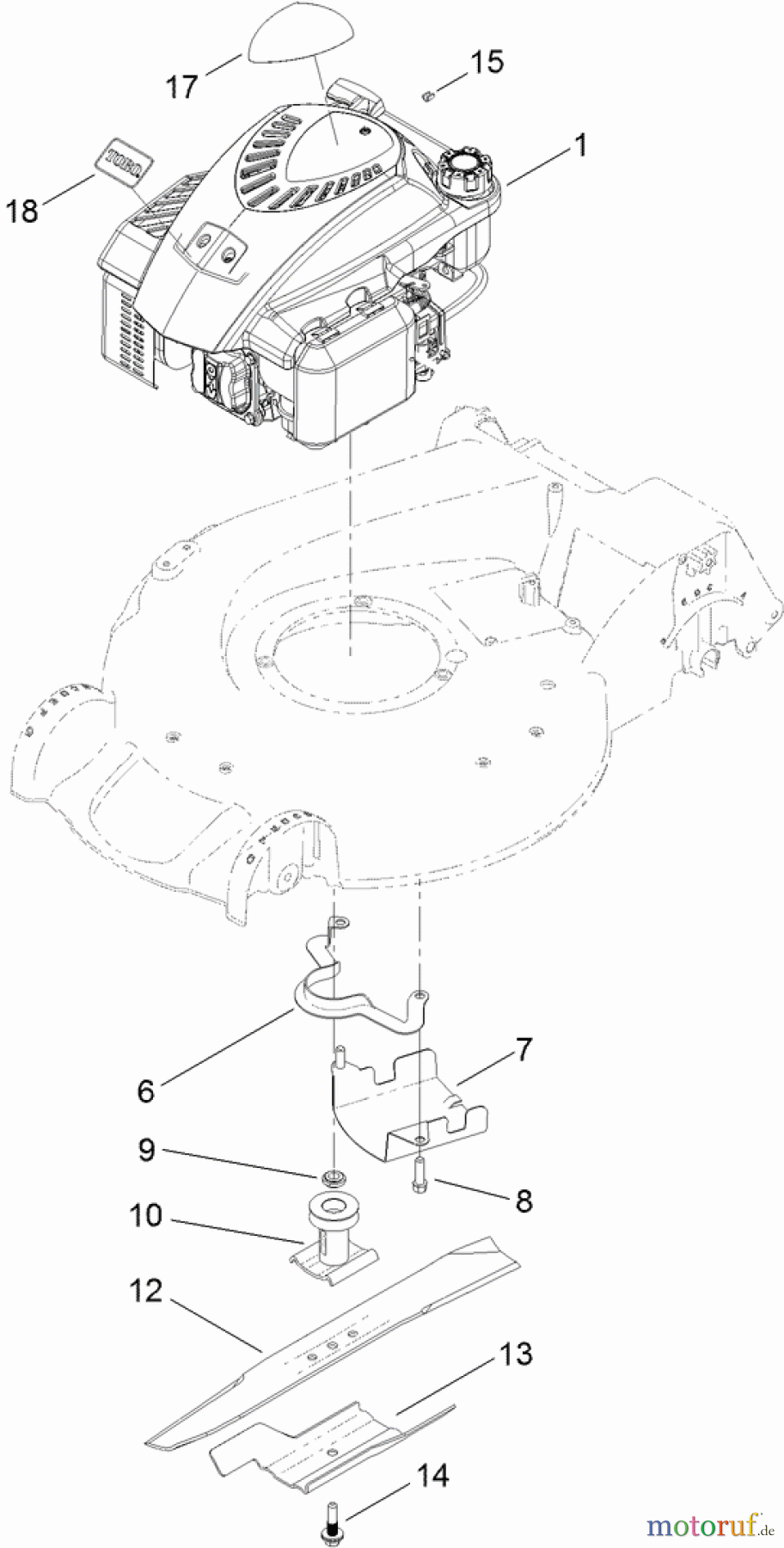  Toro Neu Mowers, Walk-Behind Seite 1 20384 - Toro Super Recycler Lawn Mower, 2012 (SN 312000001-312999999) ENGINE AND BLADE ASSEMBLY