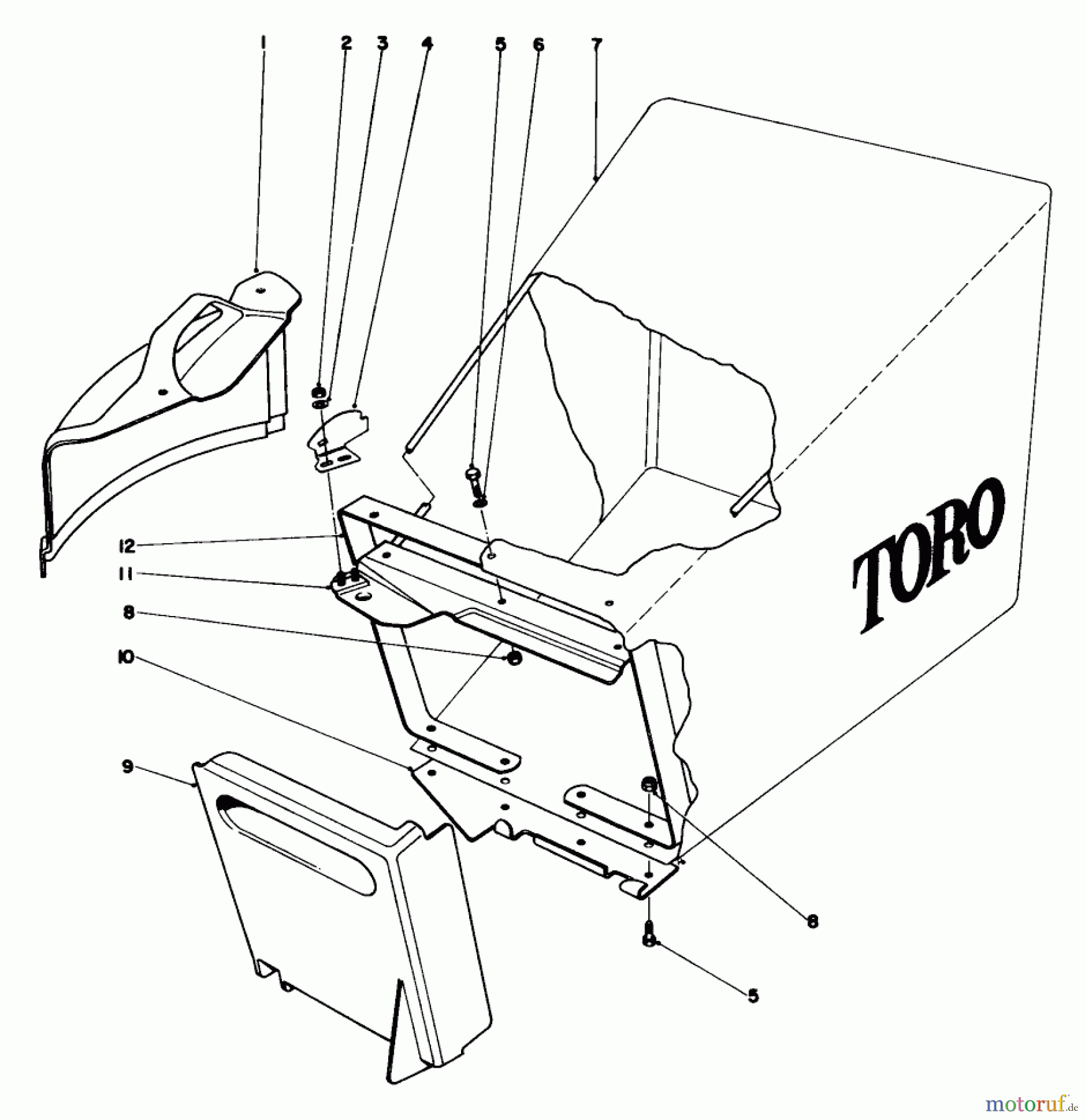  Toro Neu Mowers, Walk-Behind Seite 1 20660 - Toro Lawnmower, 1974 (4000001-4999999) GRASS BAG ASSEMBLY MODEL NOS. 20440, 20550 AND 20660