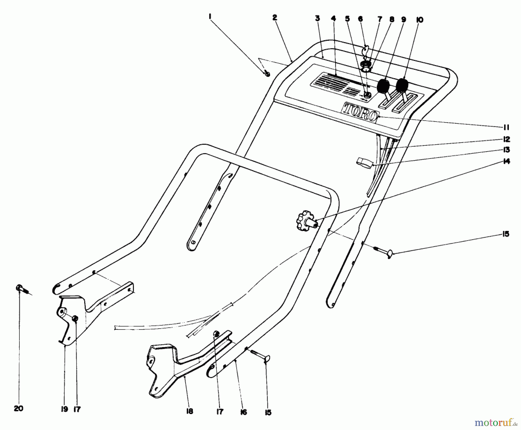  Toro Neu Mowers, Walk-Behind Seite 1 20440 - Toro Lawnmower, 1974 (4000001-4999999) HANDLE ASSEMBLY MODEL NO. 20550