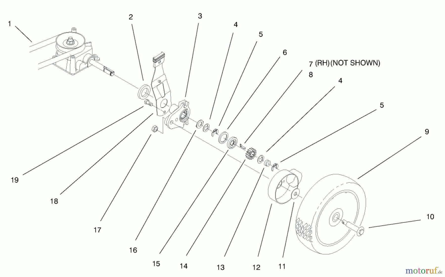  Toro Neu Mowers, Walk-Behind Seite 1 20457 - Toro Lawnmower, 1997 (7900001-7999999) GEARCASE & WHEEL ASSEMBLY