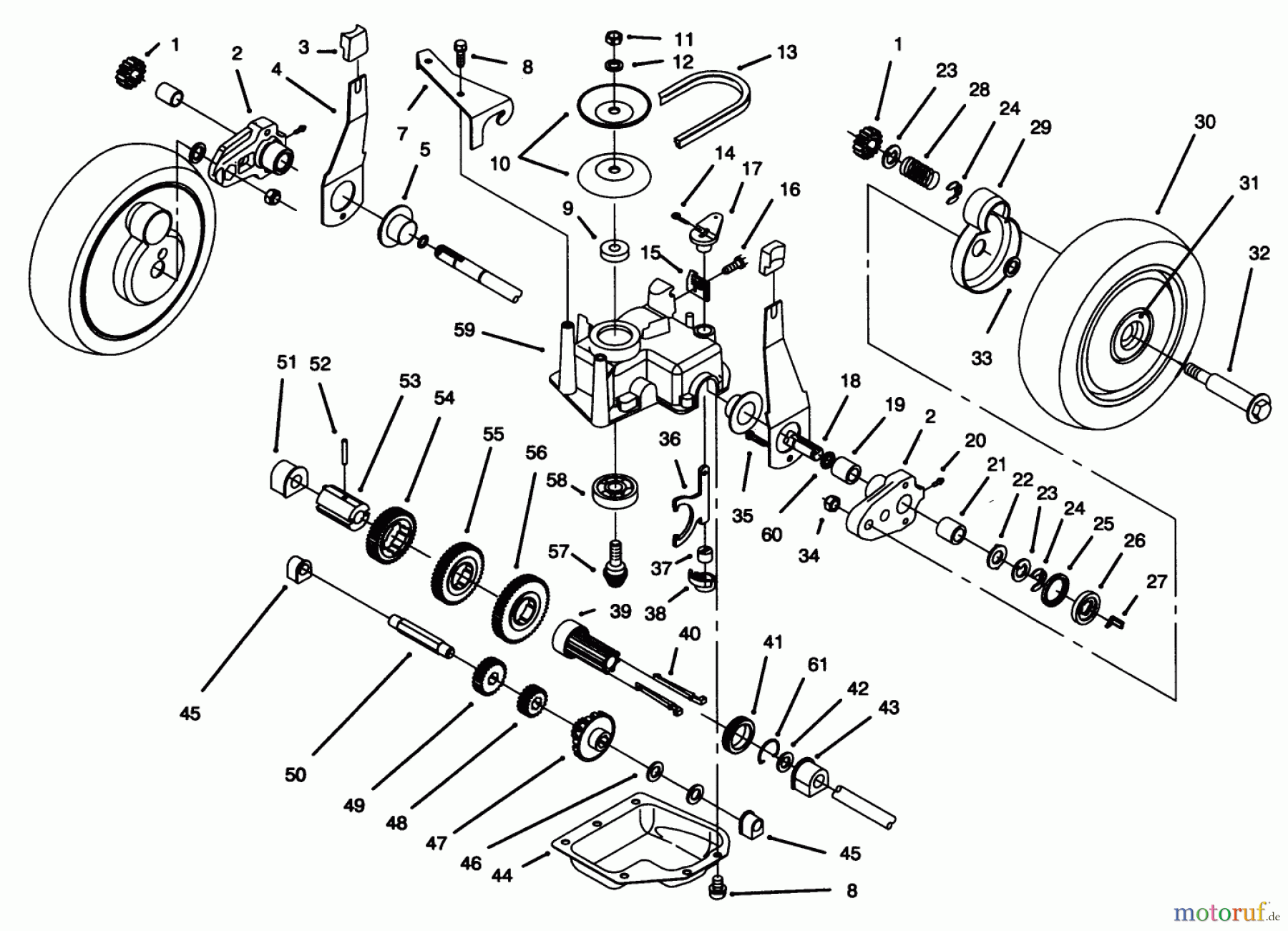  Toro Neu Mowers, Walk-Behind Seite 1 20464 - Toro Super Recycler Lawnmower, 1995 (5900001-5999999) GEAR CASE ASSEMBLY