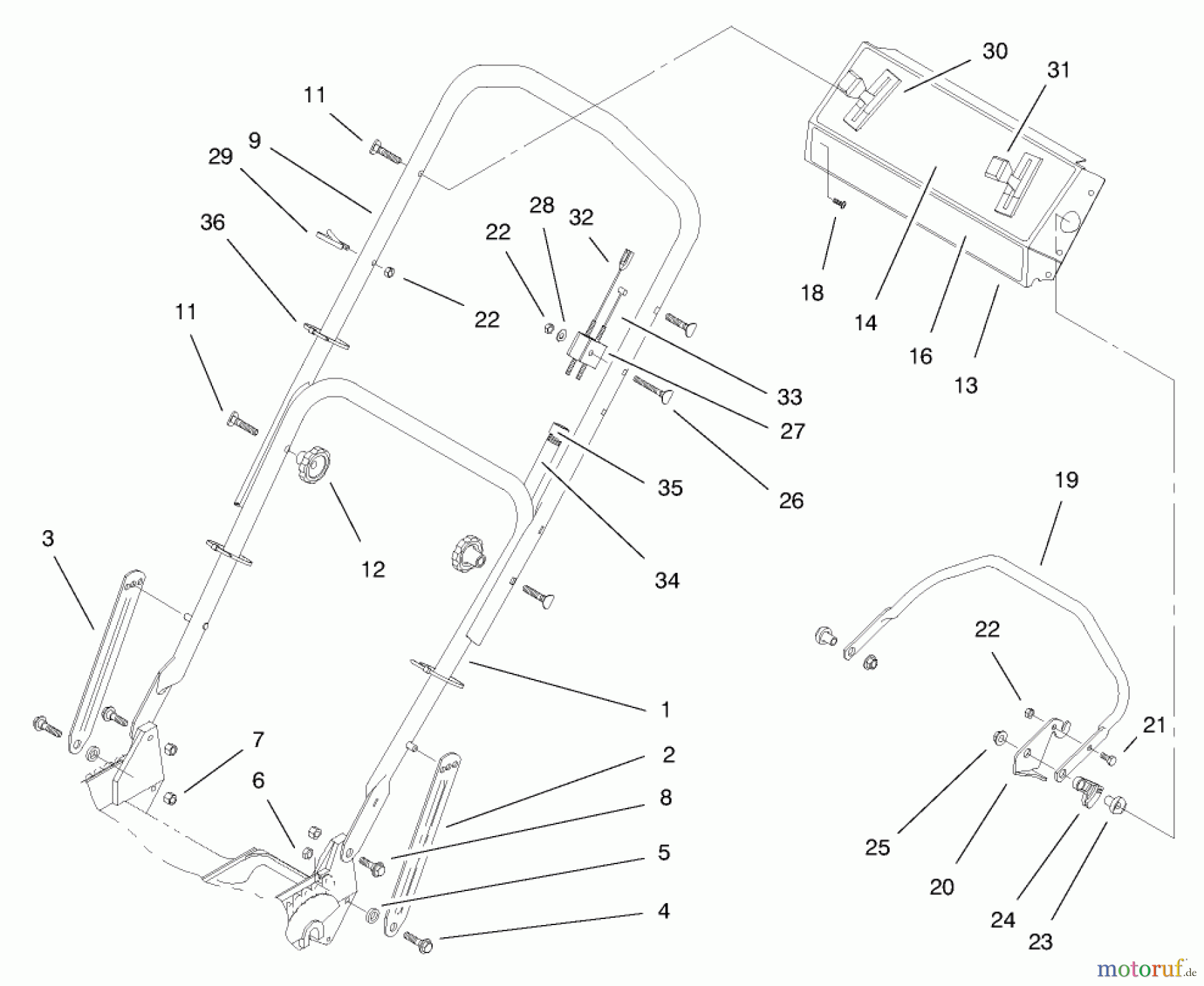  Toro Neu Mowers, Walk-Behind Seite 1 20464 - Toro Super Recycler Lawnmower, 1997 (7900001-7999999) HANDLE ASSEMBLY