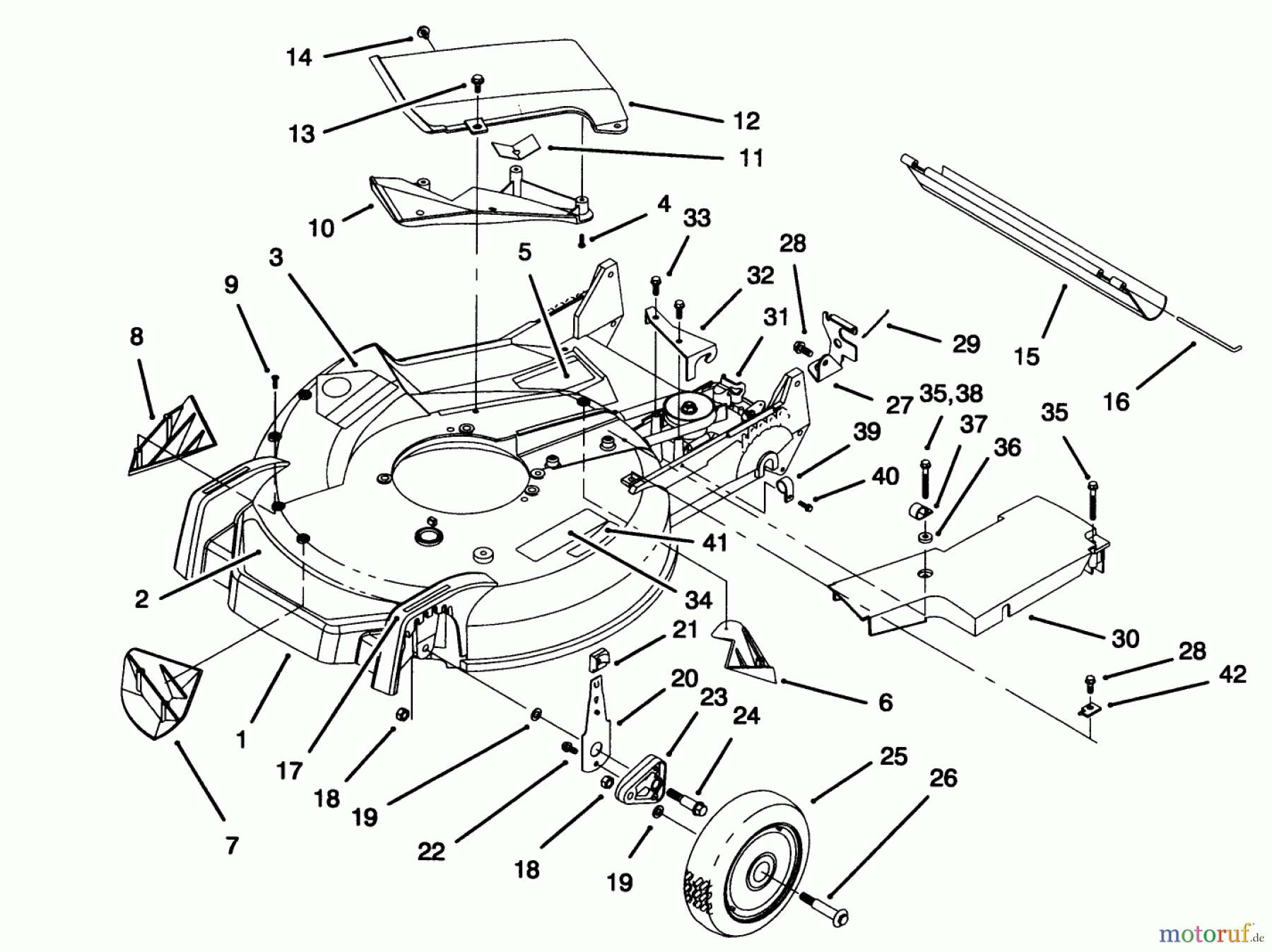  Toro Neu Mowers, Walk-Behind Seite 1 20465 - Toro Super Recycler Lawnmower, 1995 (5900001-5999999) HOUSING ASSEMBLY