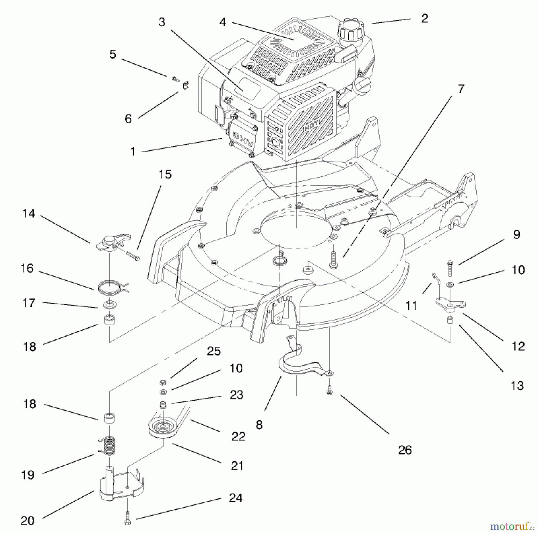  Toro Neu Mowers, Walk-Behind Seite 1 20475 - Toro Lawnmower, 1996 (6900001-6999999) ENGINE ASSEMBLY