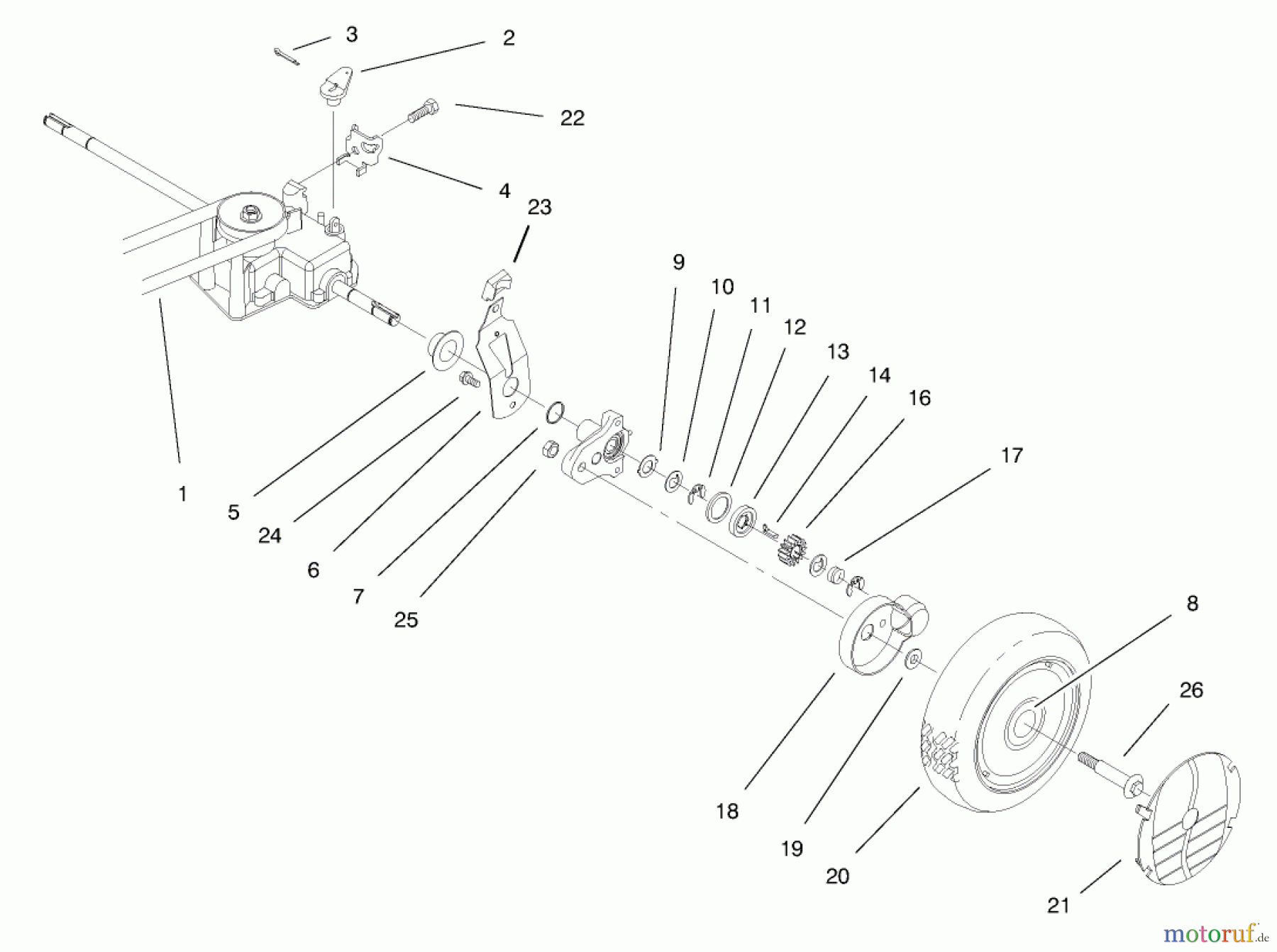  Toro Neu Mowers, Walk-Behind Seite 1 20480 - Toro Super Recycler Lawnmower, 1997 (7900001-7999999) REAR AXLE ASSEMBLY