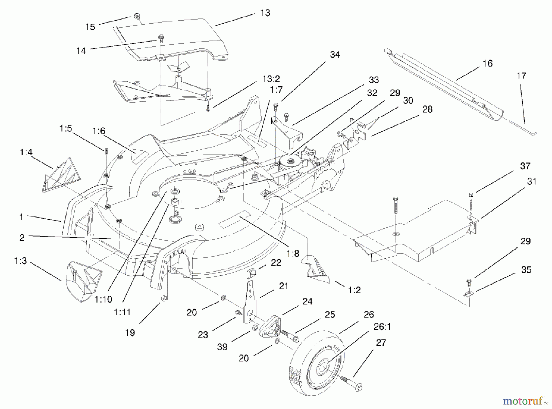  Toro Neu Mowers, Walk-Behind Seite 1 20487 (SR-21OSBB) - Toro Super Recycler Mower, SR-21OSBB, 2000 (200000001-200999999) HOUSING ASSEMBLY