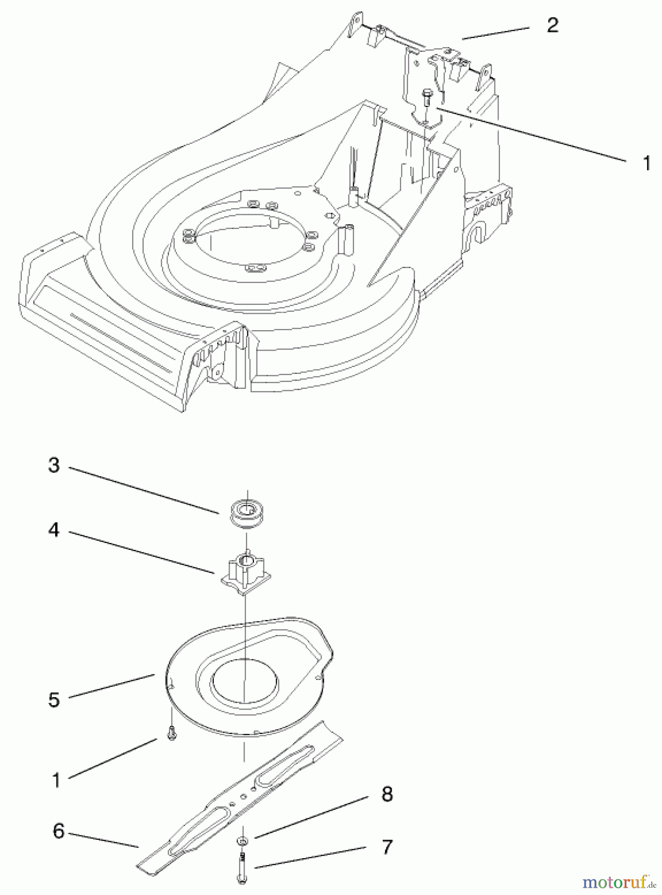  Toro Neu Mowers, Walk-Behind Seite 1 20489 (V-21S) - Toro Vacu-Power Mower, V-21S, 1998 (8900001-8999999) BLADE & SHIELD ASSEMBLY