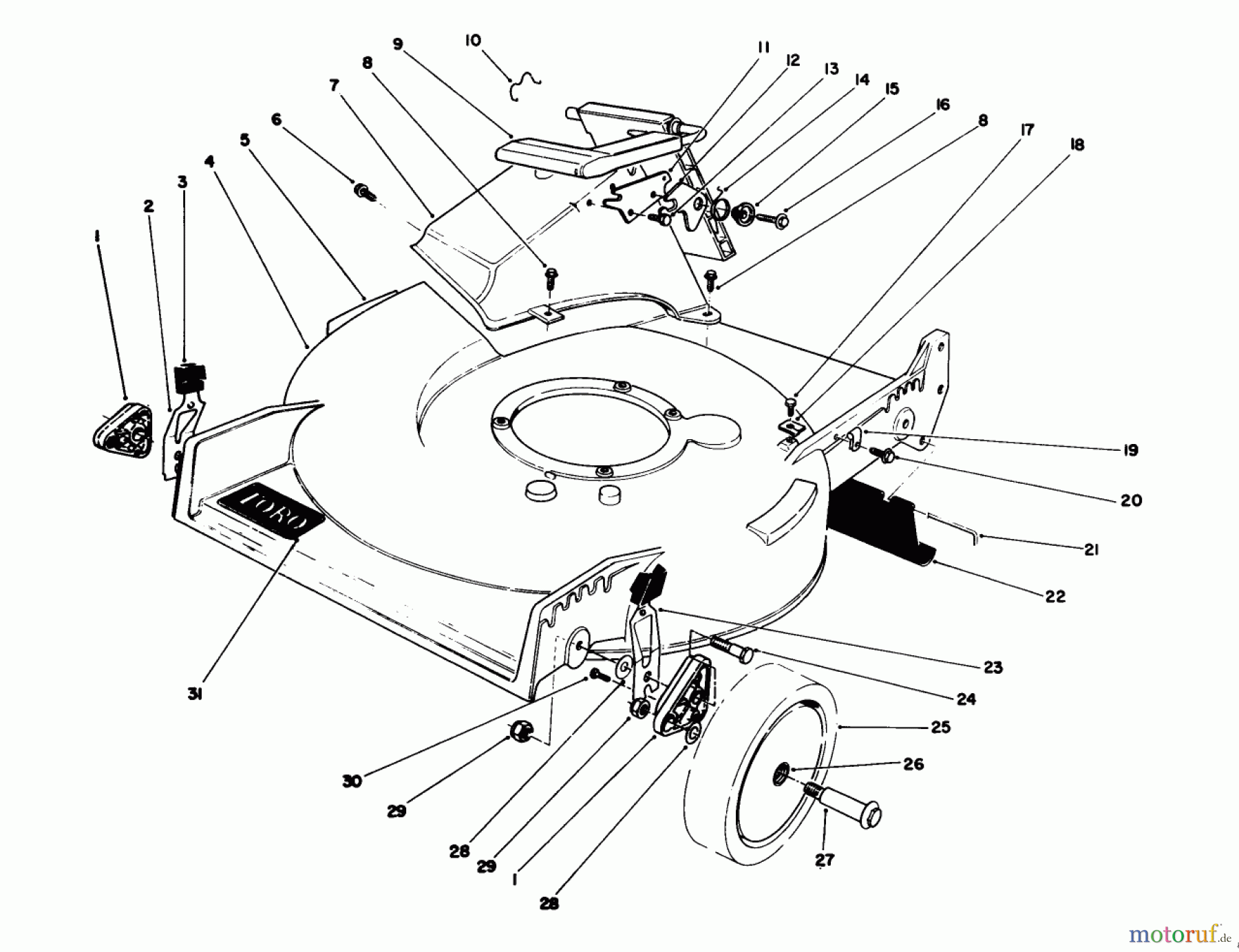  Toro Neu Mowers, Walk-Behind Seite 1 20531 - Toro Lawnmower, 1989 (9000001-9999999) HOUSING ASSEMBLY