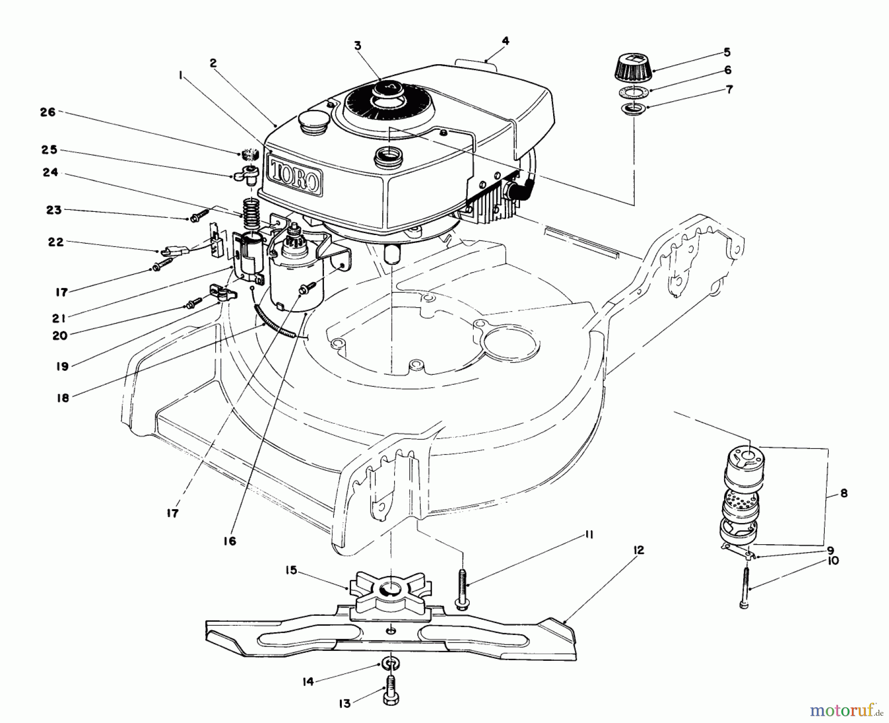  Toro Neu Mowers, Walk-Behind Seite 1 20574 - Toro Lawnmower, 1988 (8000001-8999999) ENGINE ASSEMBLY