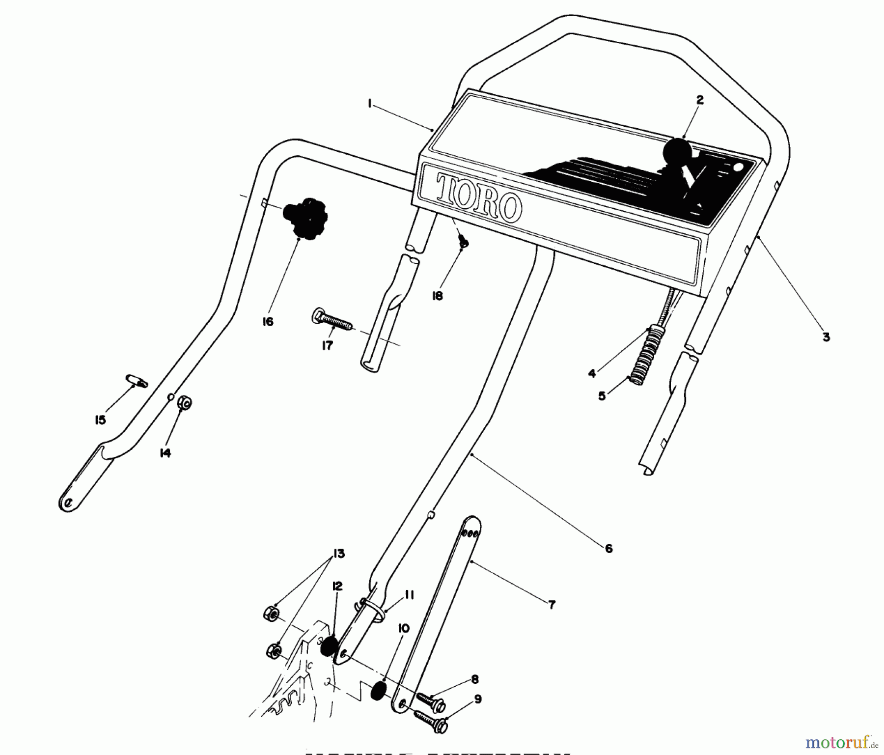  Toro Neu Mowers, Walk-Behind Seite 1 20584 - Toro Lawnmower, 1987 (7000001-7999999) HANDLE ASSEMBLY (USED ON UNITS WITH SERIAL NO. 7002011 & UP)